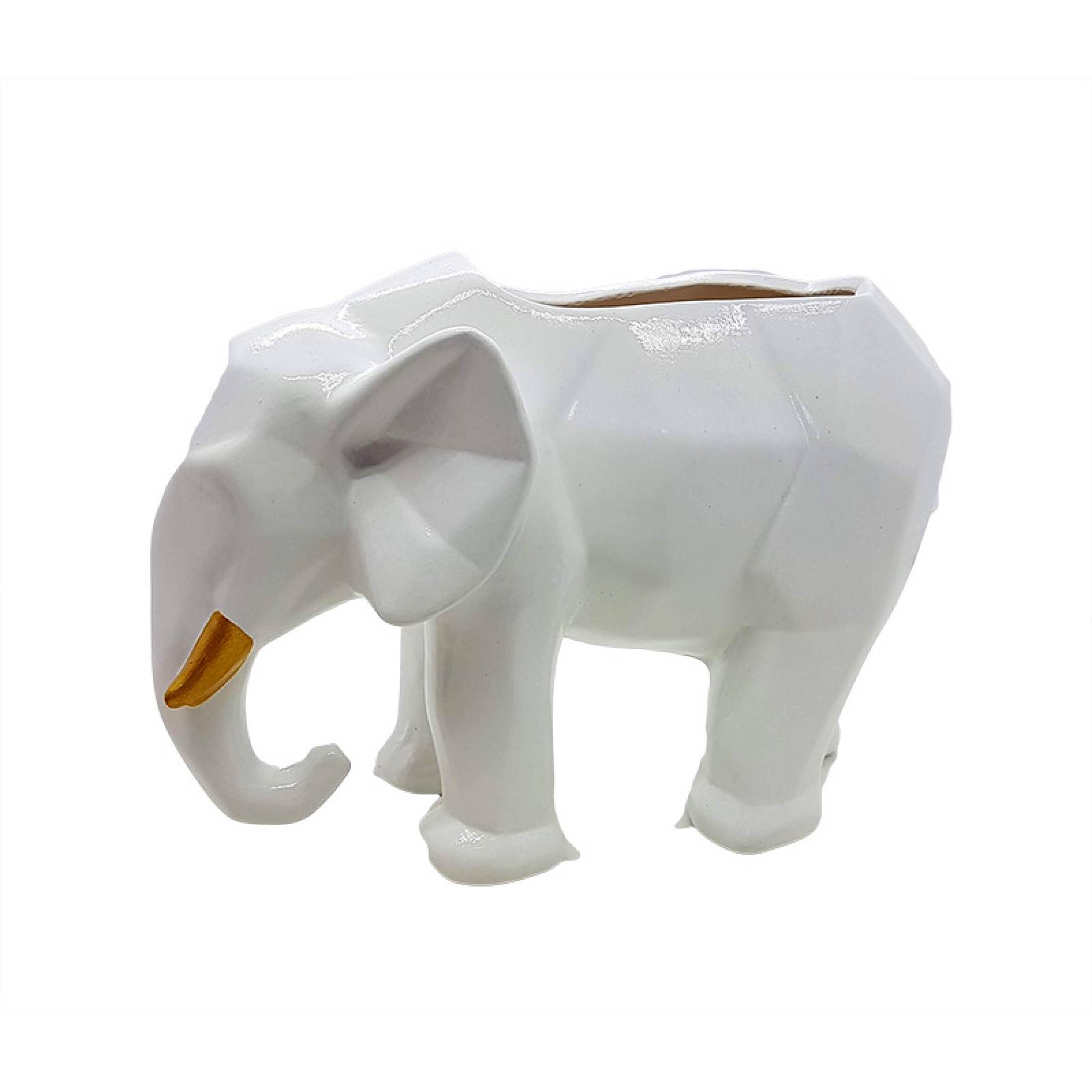 Maceta de Cerámica en Forma de Elefante Geométrico Blanco