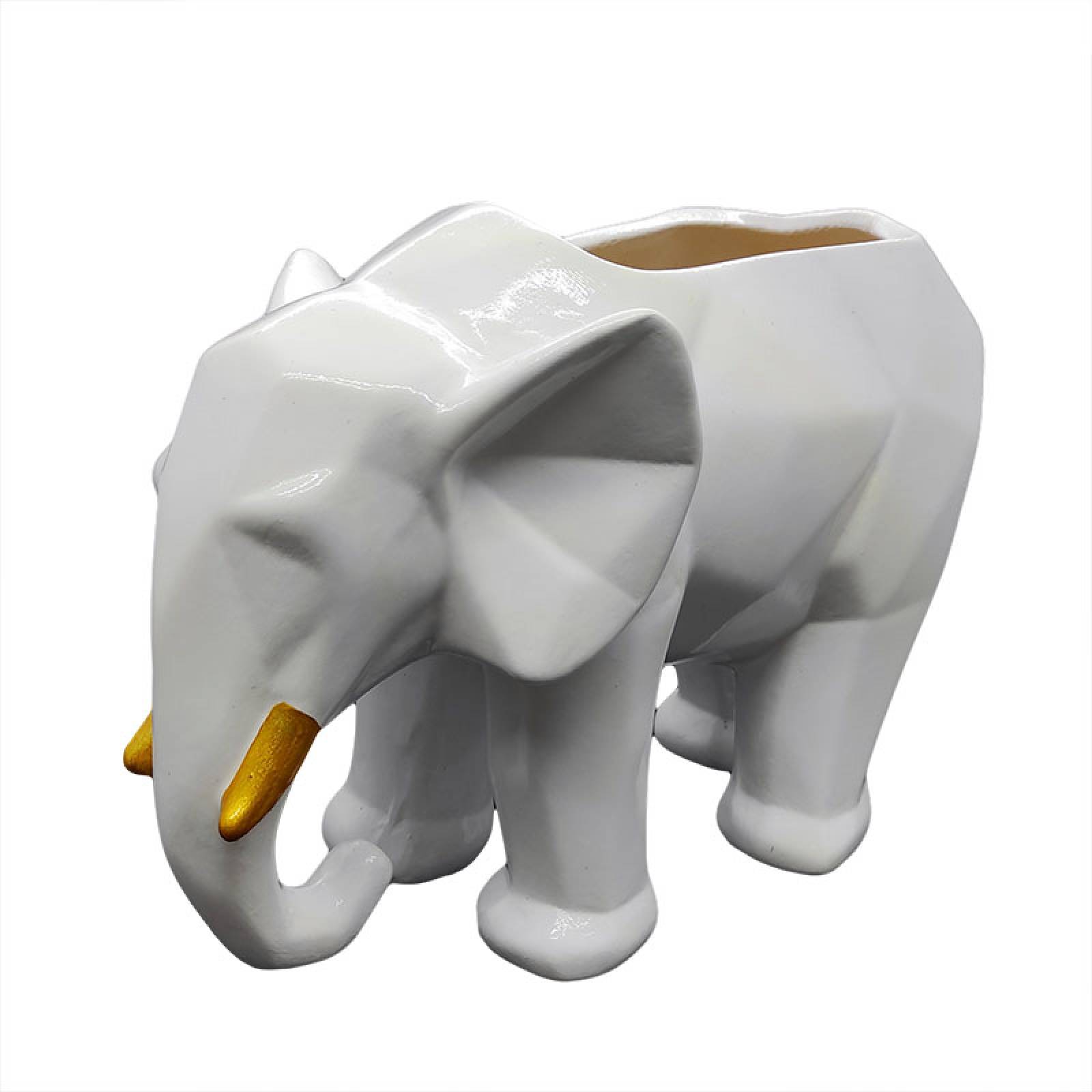 Maceta de Cerámica en Forma de Elefante Geométrico Blanco