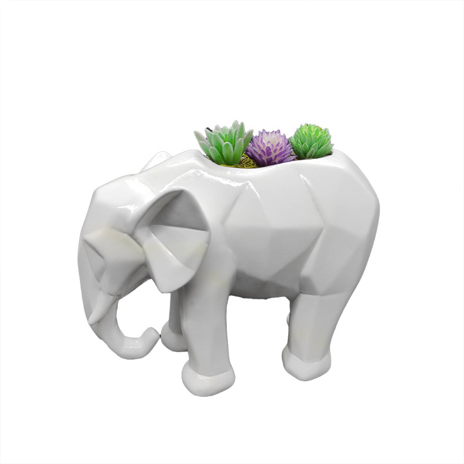 Maceta de Cerámica en Forma de Elefante Geométrico Blanco