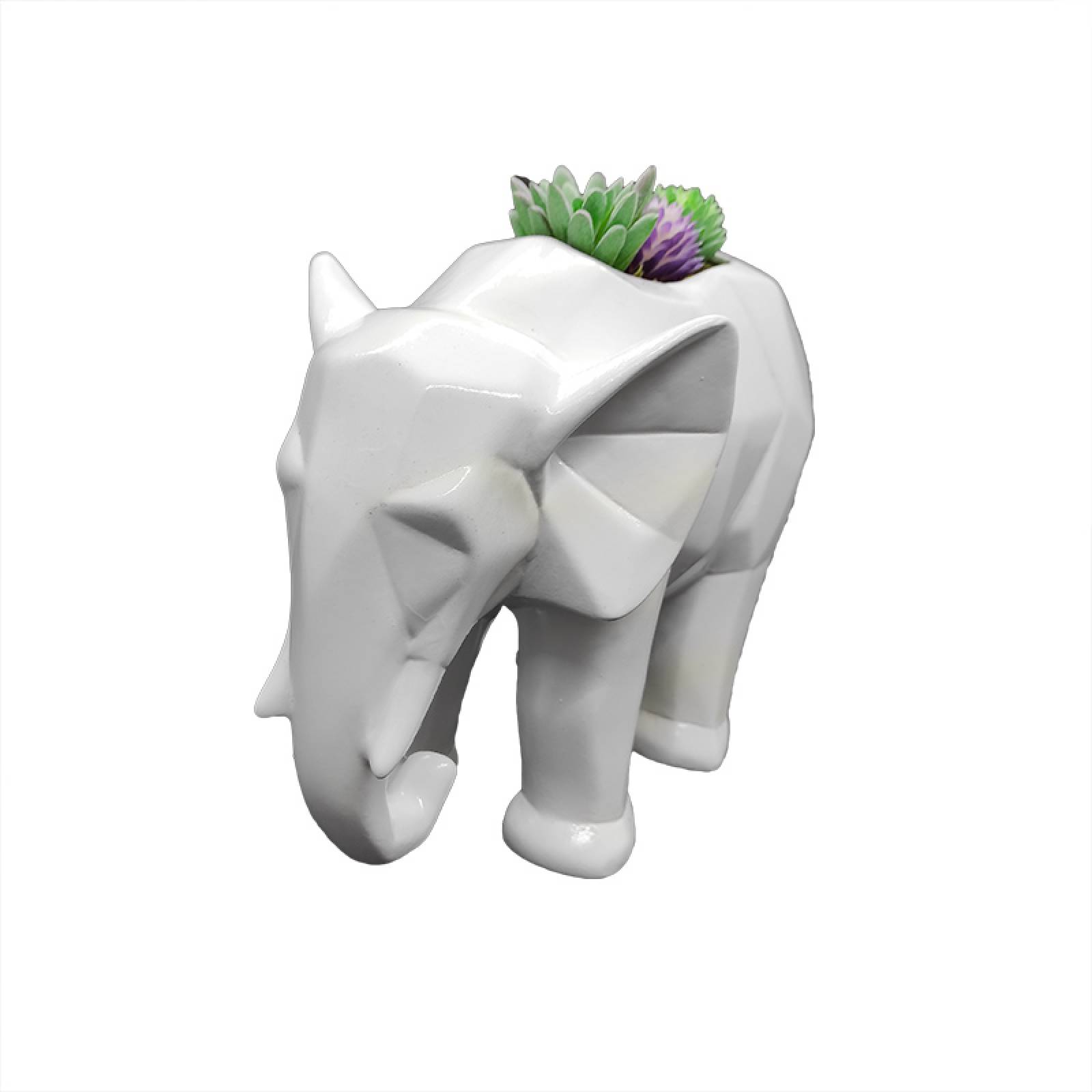 Maceta de Cerámica en Forma de Elefante Geométrico Blanco