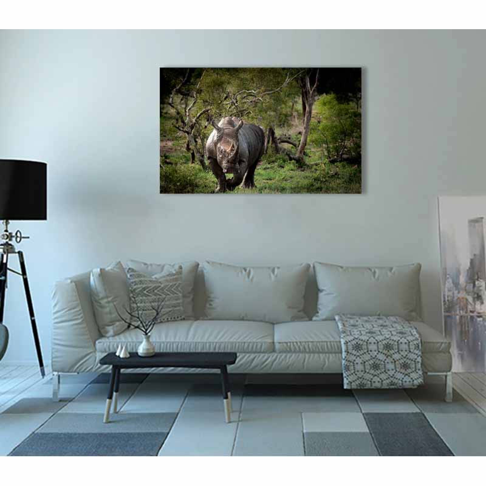 Cuadro Decorativo Canvas Paisaje de Rinoceronte en la Selva de 135 X 90 cm.