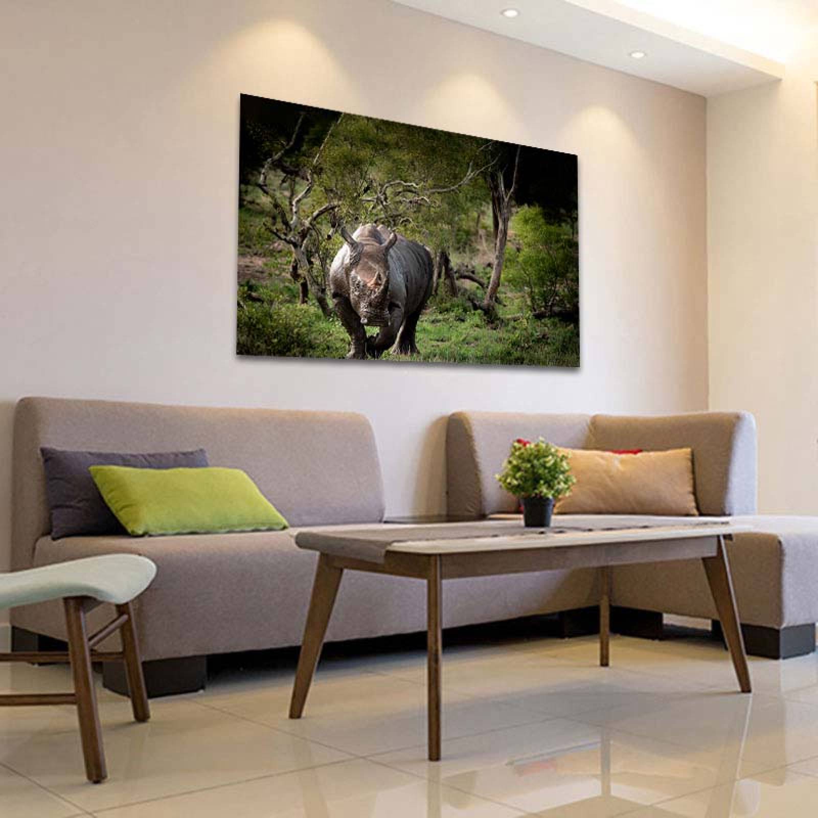 Cuadro Decorativo Canvas Paisaje de Rinoceronte en la Selva de 135 X 90 cm.