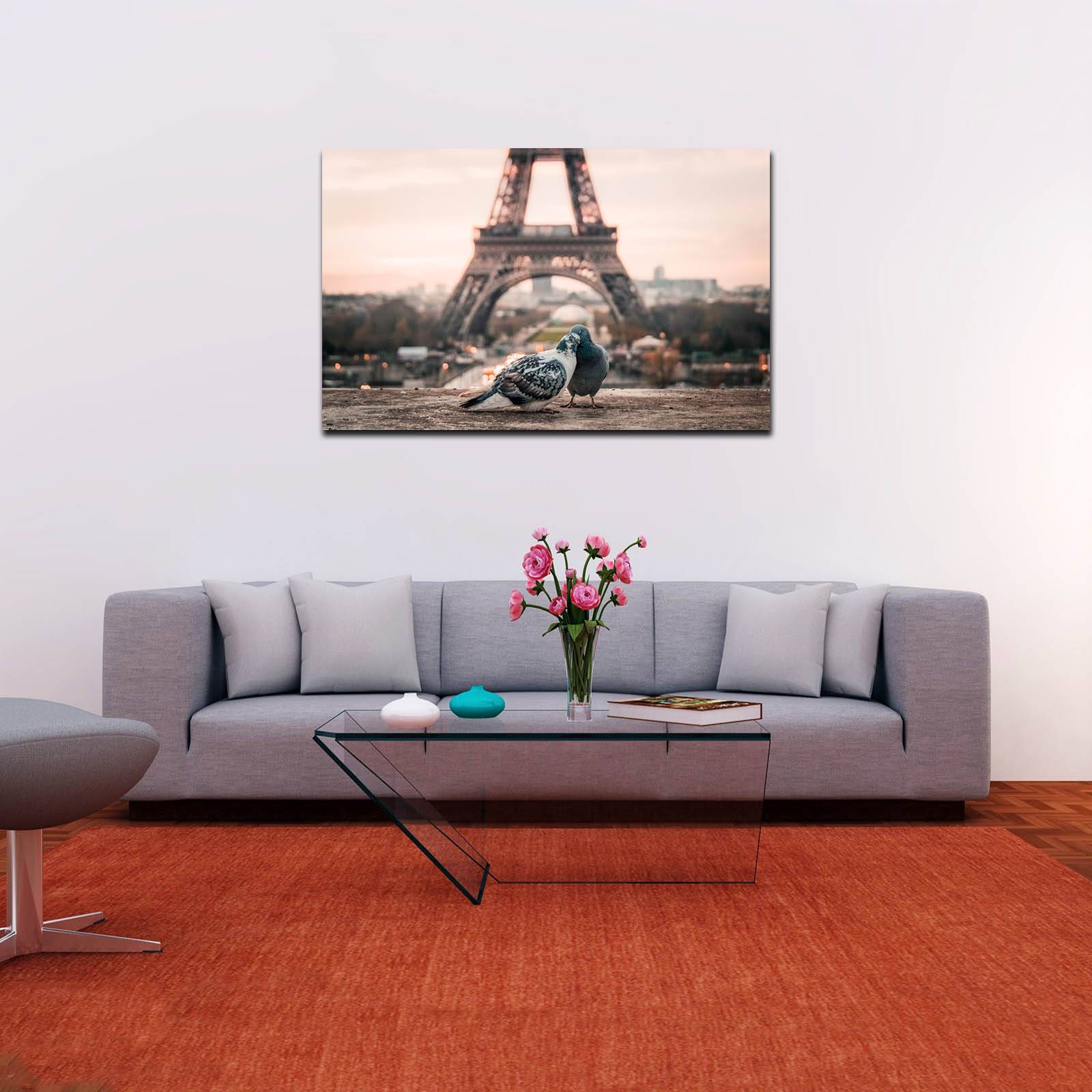 Cuadro Decorativo Canvas Paisaje de Pareja de Aves Paris de 90 X 60 cm