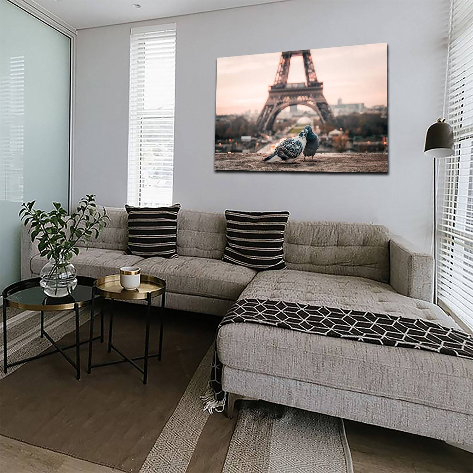 Cuadro Decorativo Canvas Paisaje de Pareja de Aves Paris de 90 X 60 cm