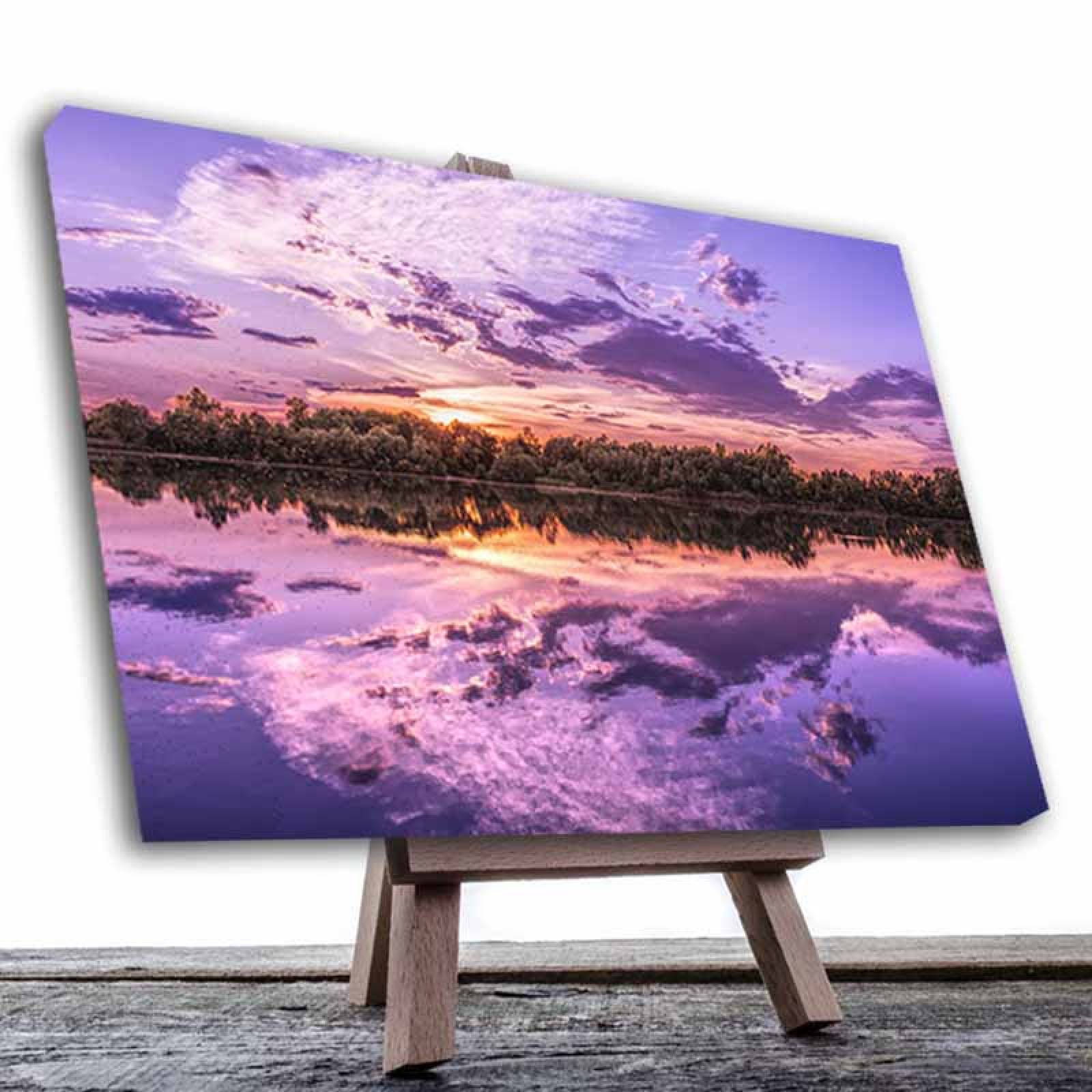 Cuadro Decorativo Canvas Paisaje de un lago al atardecer en colores lila 135 X 90 cm.
