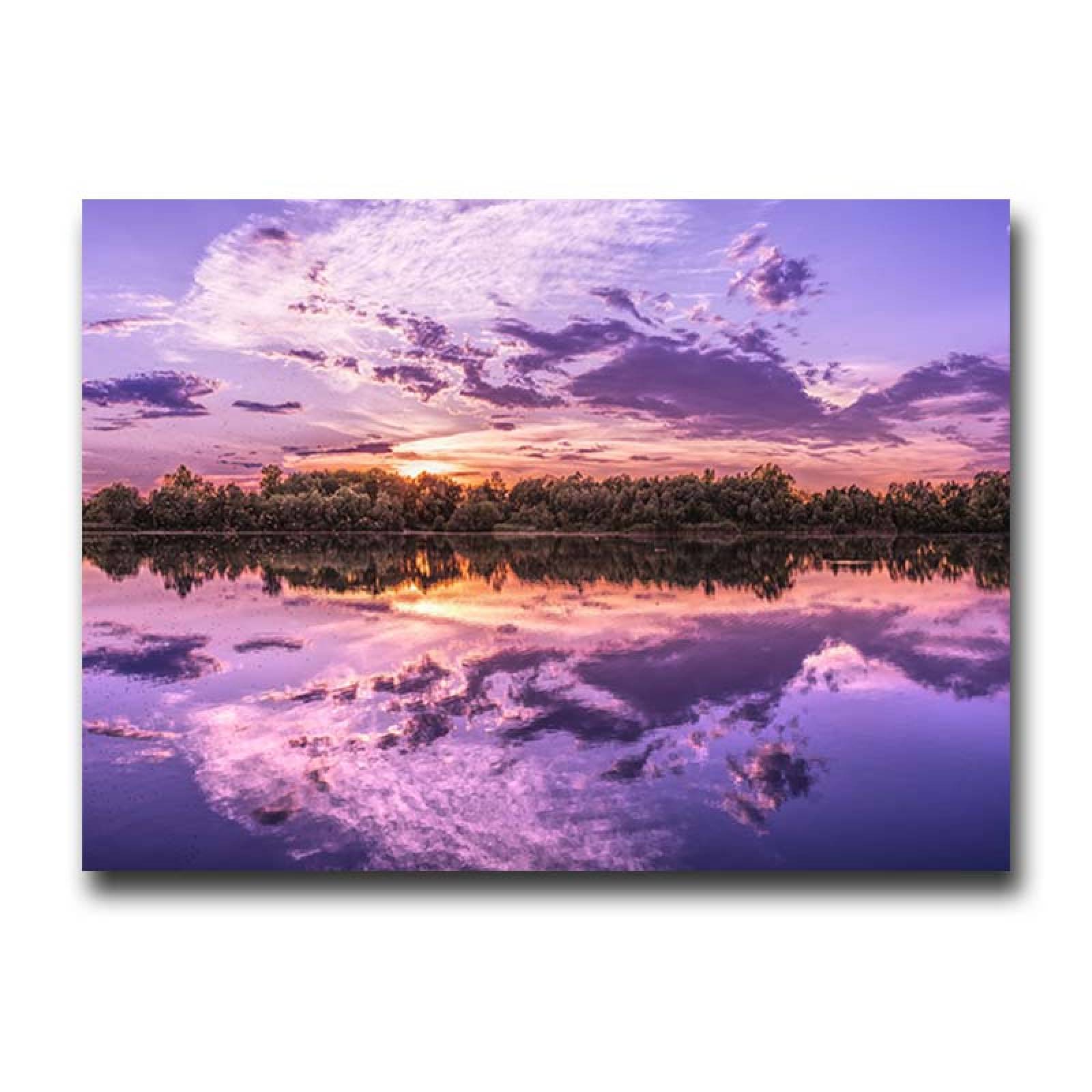 Cuadro Decorativo Canvas Paisaje de un lago al atardecer en colores lila 135 X 90 cm.
