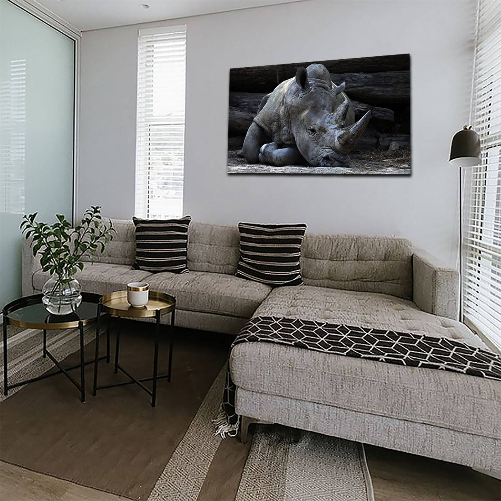 Cuadro Decorativo Canvas Paisaje de Rinoceronte gris de 60 x 40 cm
