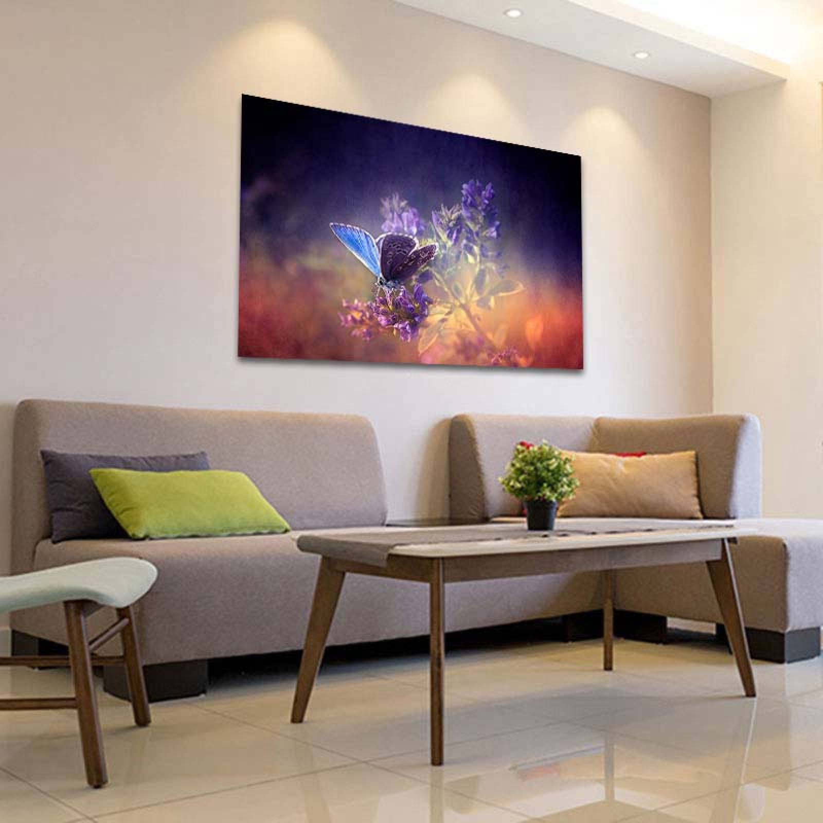 Cuadro Decorativo Canvas Paisaje Mariposa de color morado de 135 X 90 cm.
