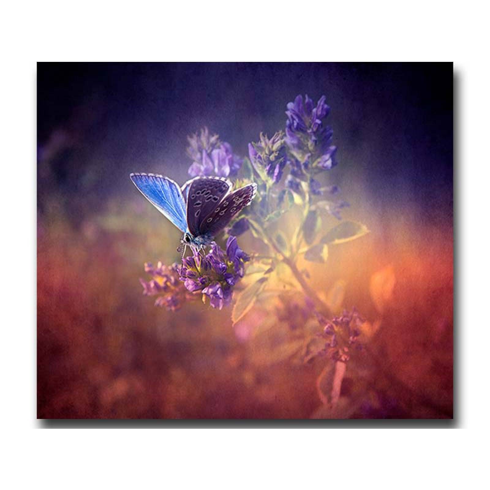 Cuadro Decorativo Canvas Paisaje Mariposa de color morado de 135 X 90 cm.