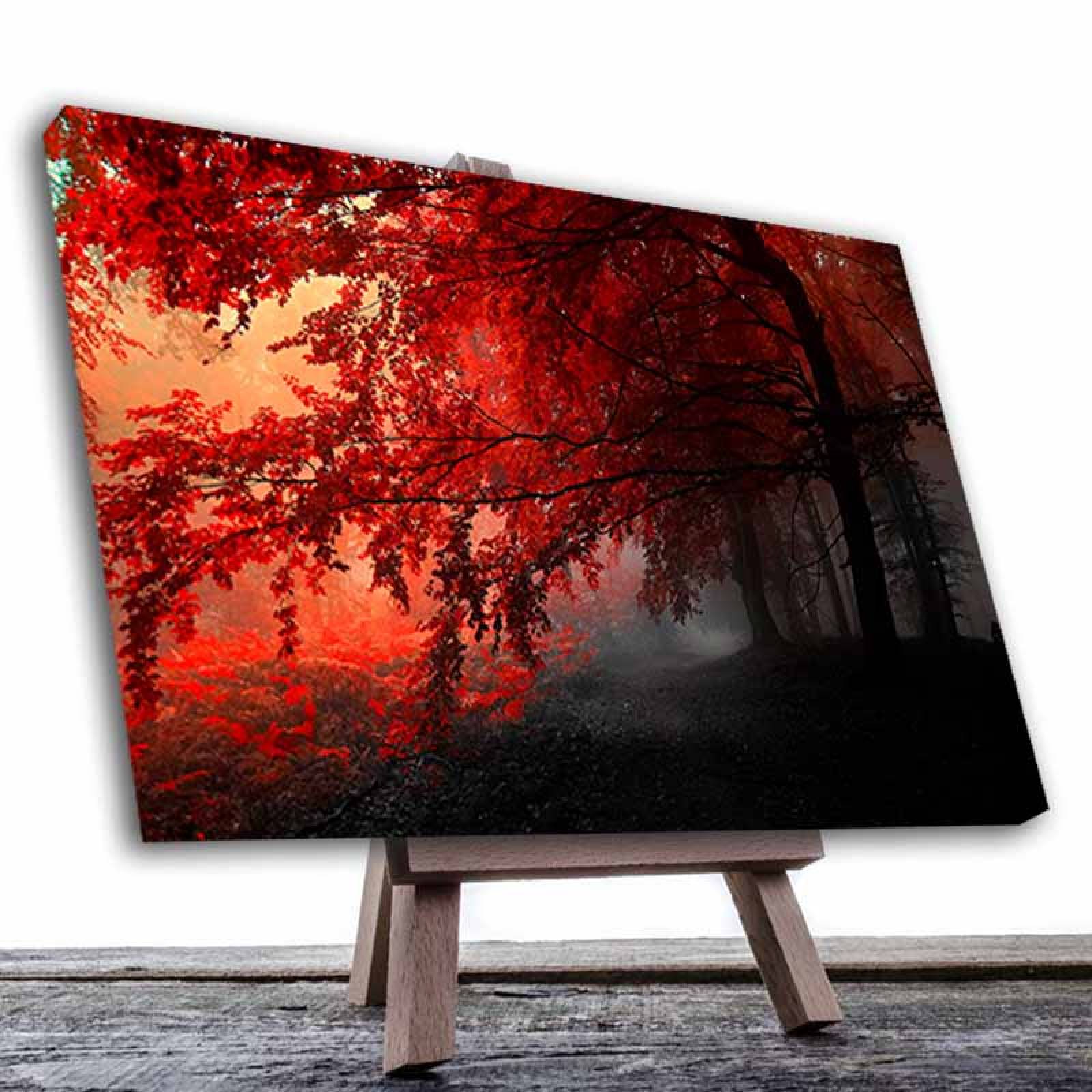 Cuadro Decorativo Canvas Paisaje de Bosque con Arboles Rojos de 120 X 80 cm