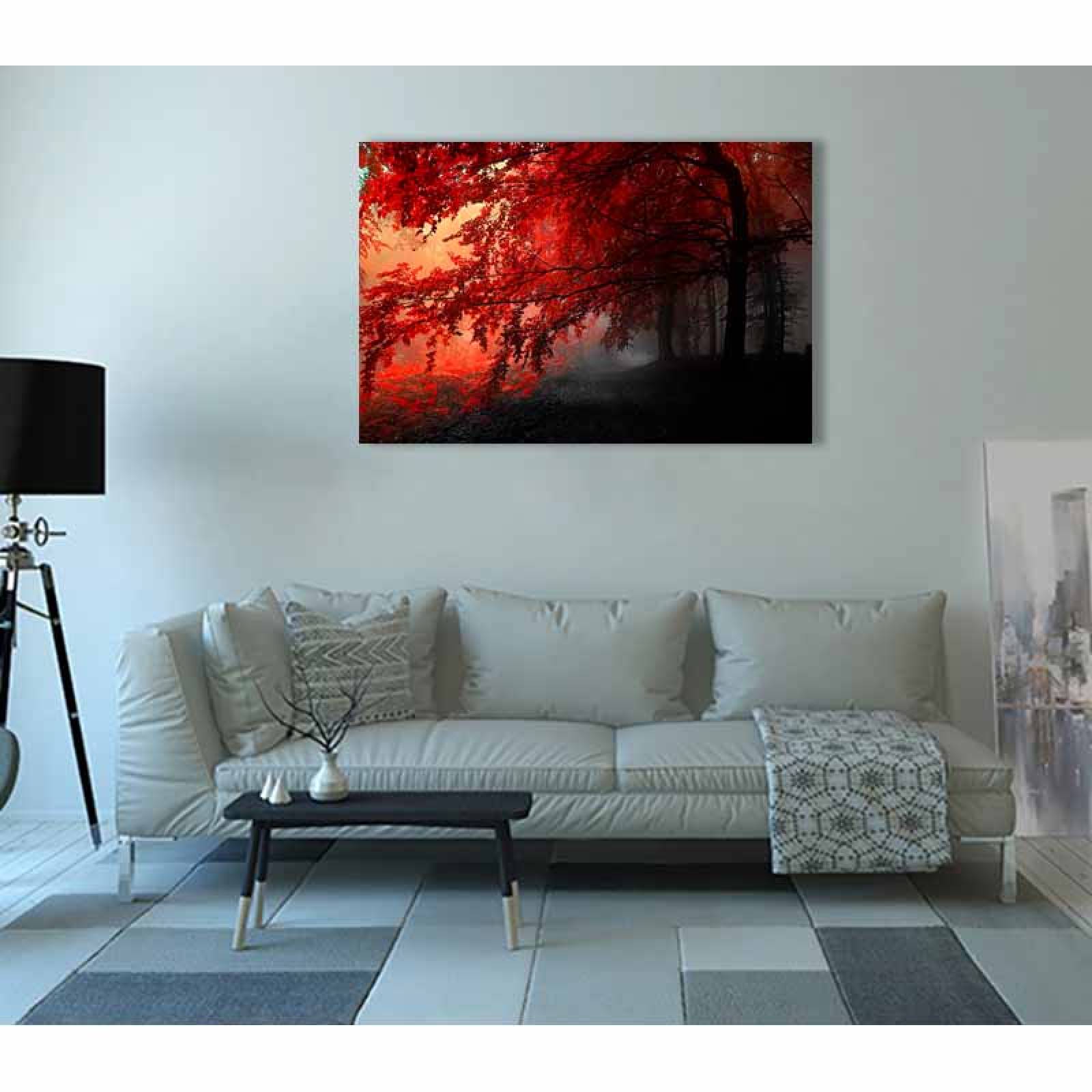 Cuadro Decorativo Canvas Paisaje de Bosque con Arboles Rojos de 120 X 80 cm