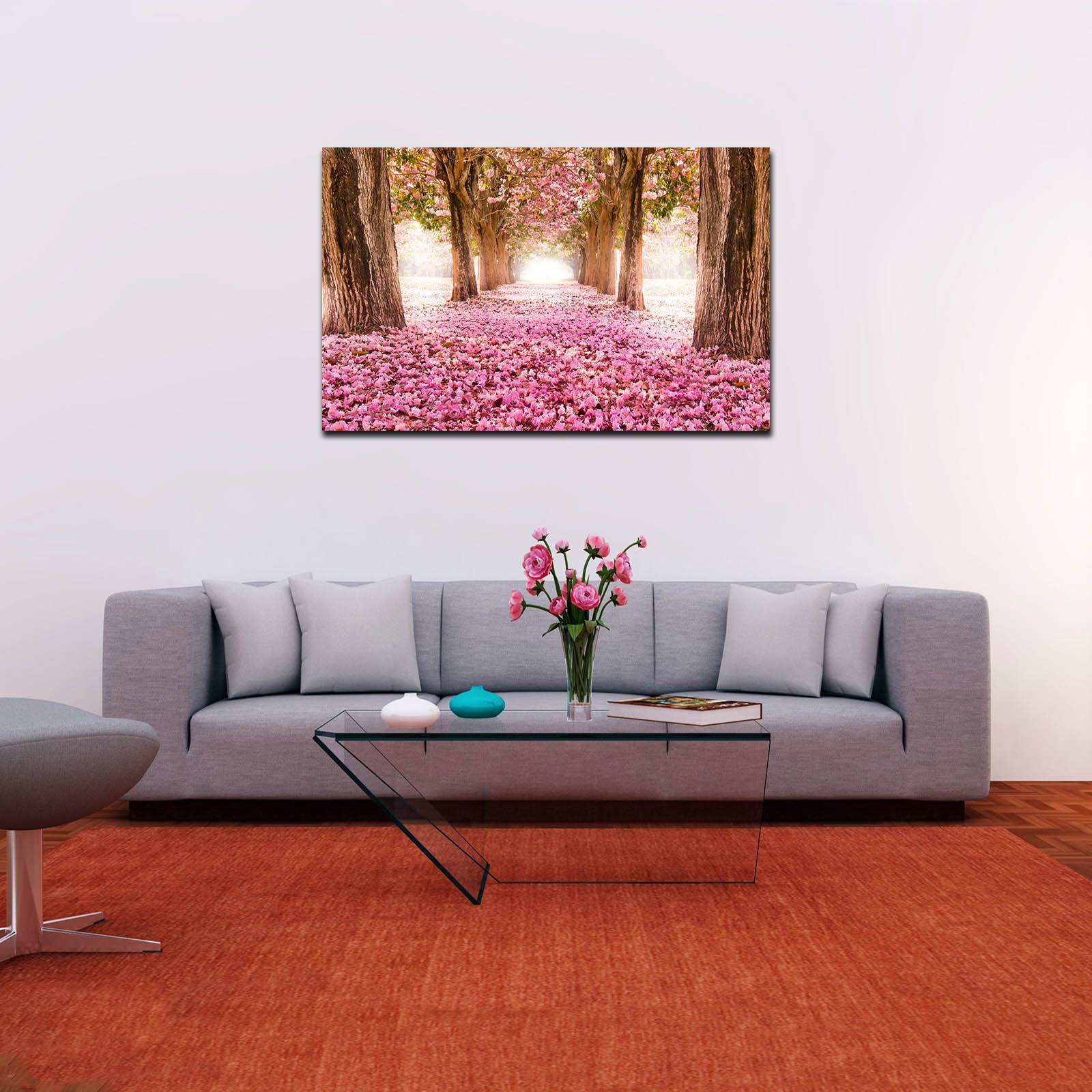 Cuadro Decorativo Canvas Paisaje de camino de pétalos rosas en el bosque de 60 x 40 cm