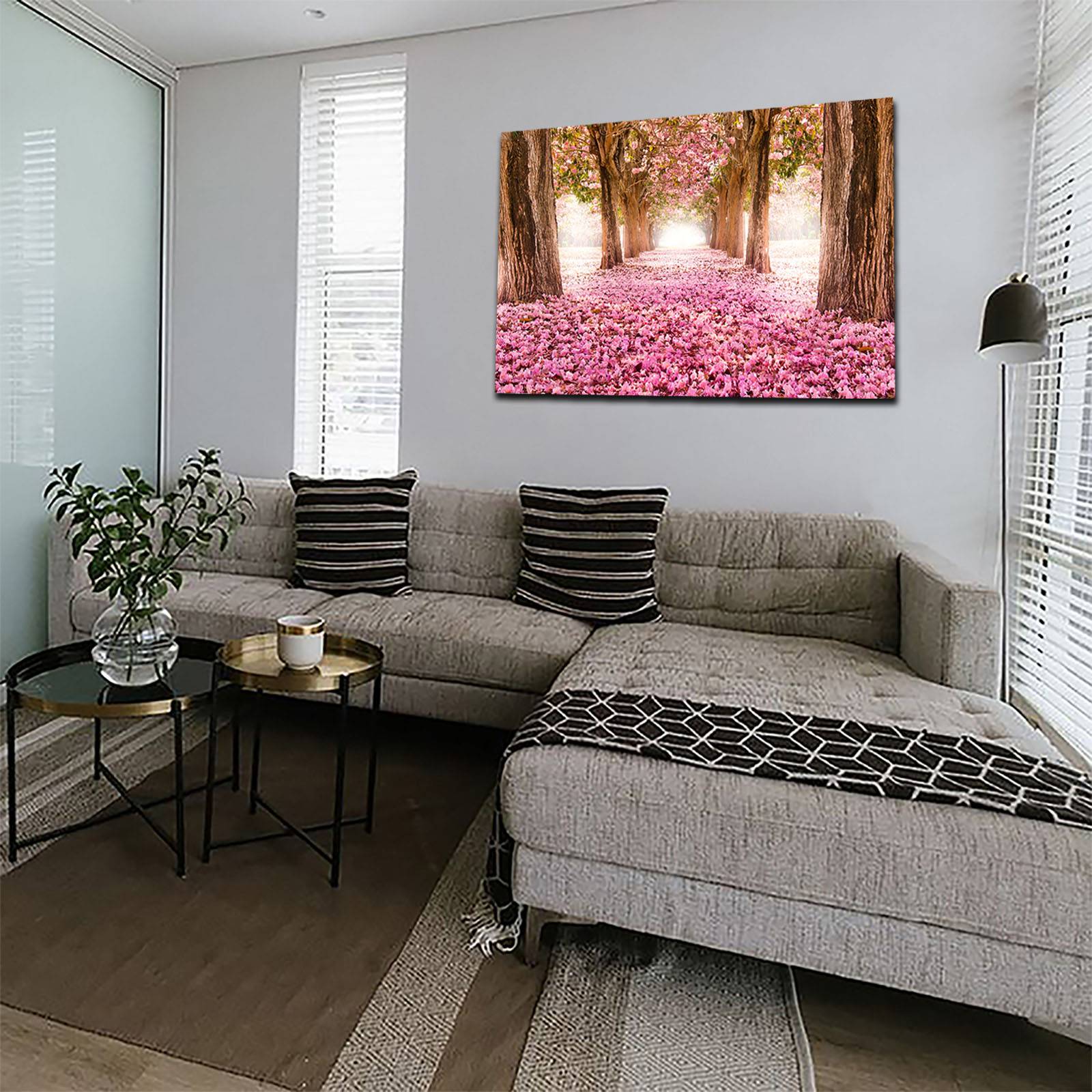 Cuadro Decorativo Canvas Paisaje de camino de pétalos rosas en el bosque de 60 x 40 cm