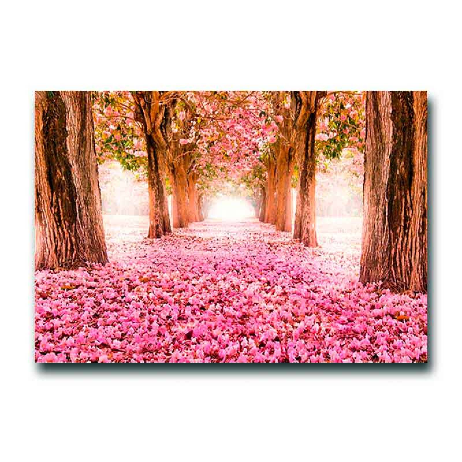 Cuadro Decorativo Canvas Paisaje de camino de pétalos rosas en el bosque de 135 X 90 cm.