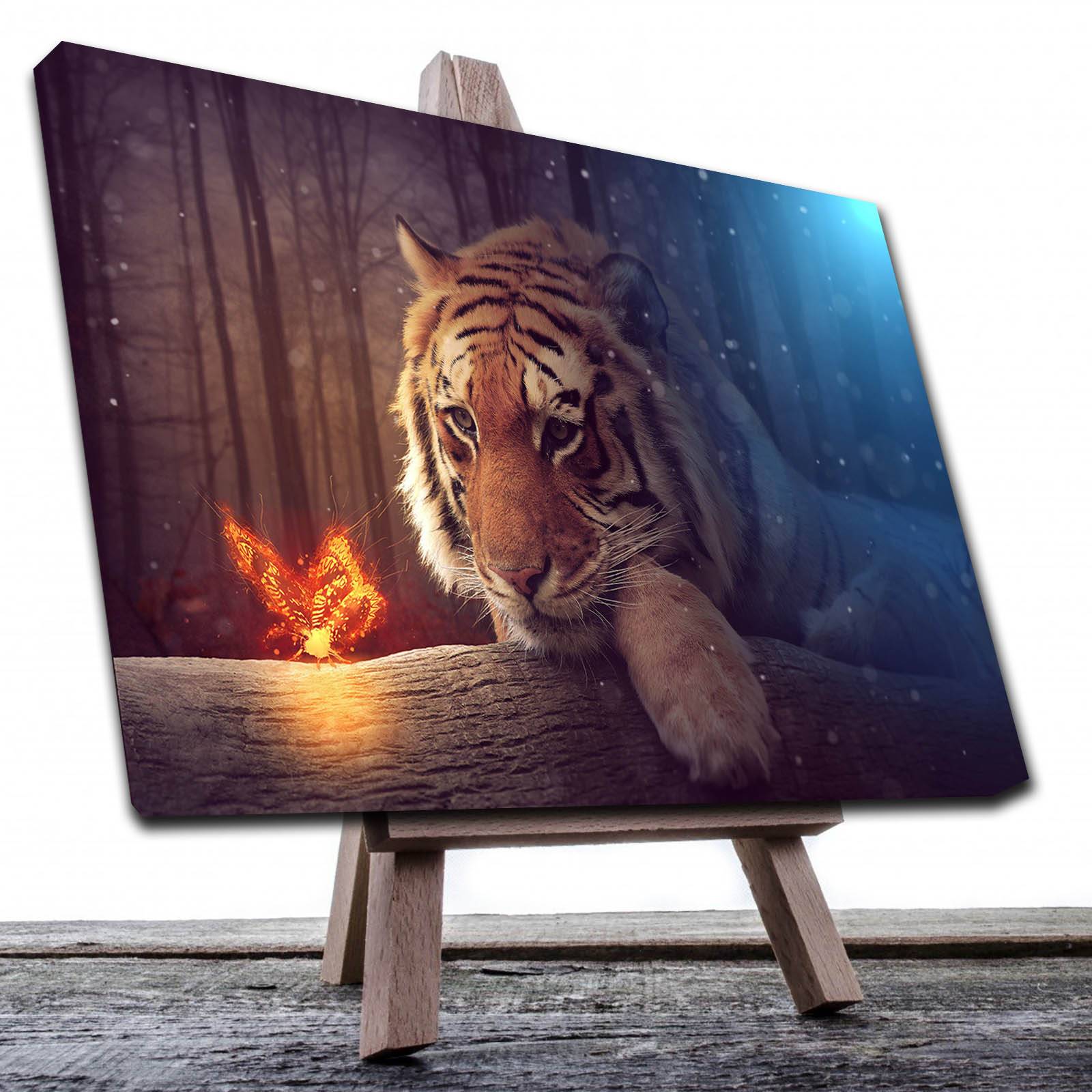 Cuadro Decorativo Canvas Paisaje de Tigre admirando una Mariposa de 60 x 40 cm