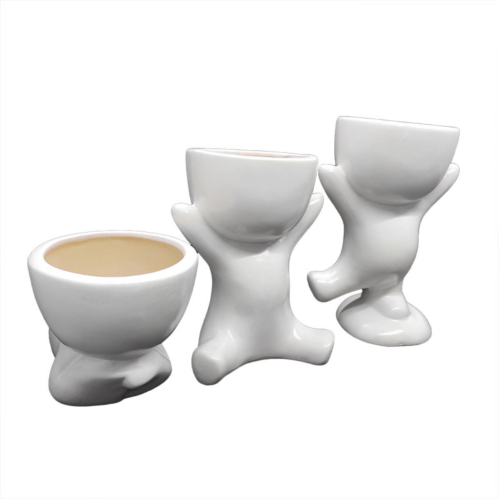 Juego de Macetas de Cerámica en Forma de Muñecos Pepe Chico Blancos