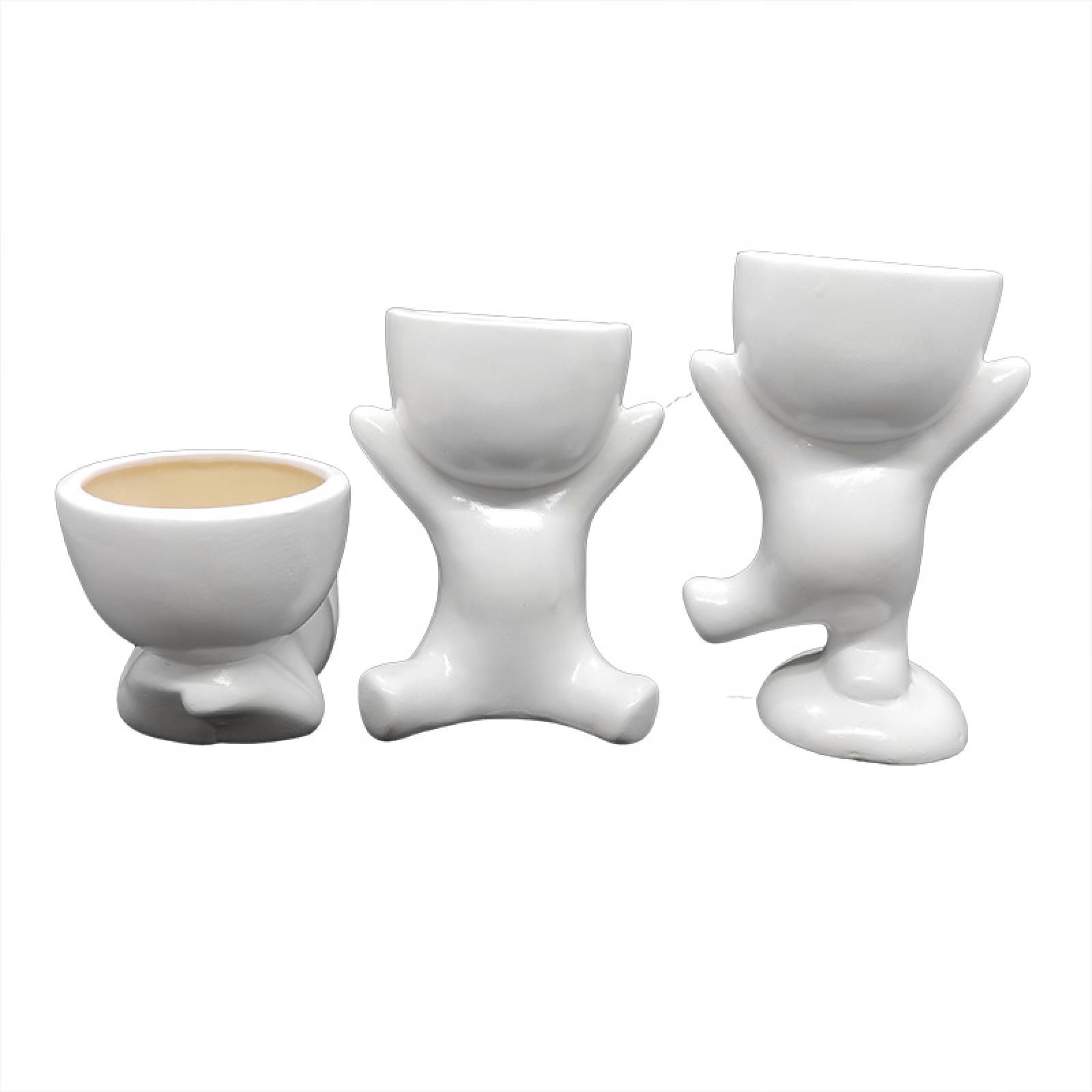 Juego de Macetas de Cerámica en Forma de Muñecos Pepe Chico Blancos