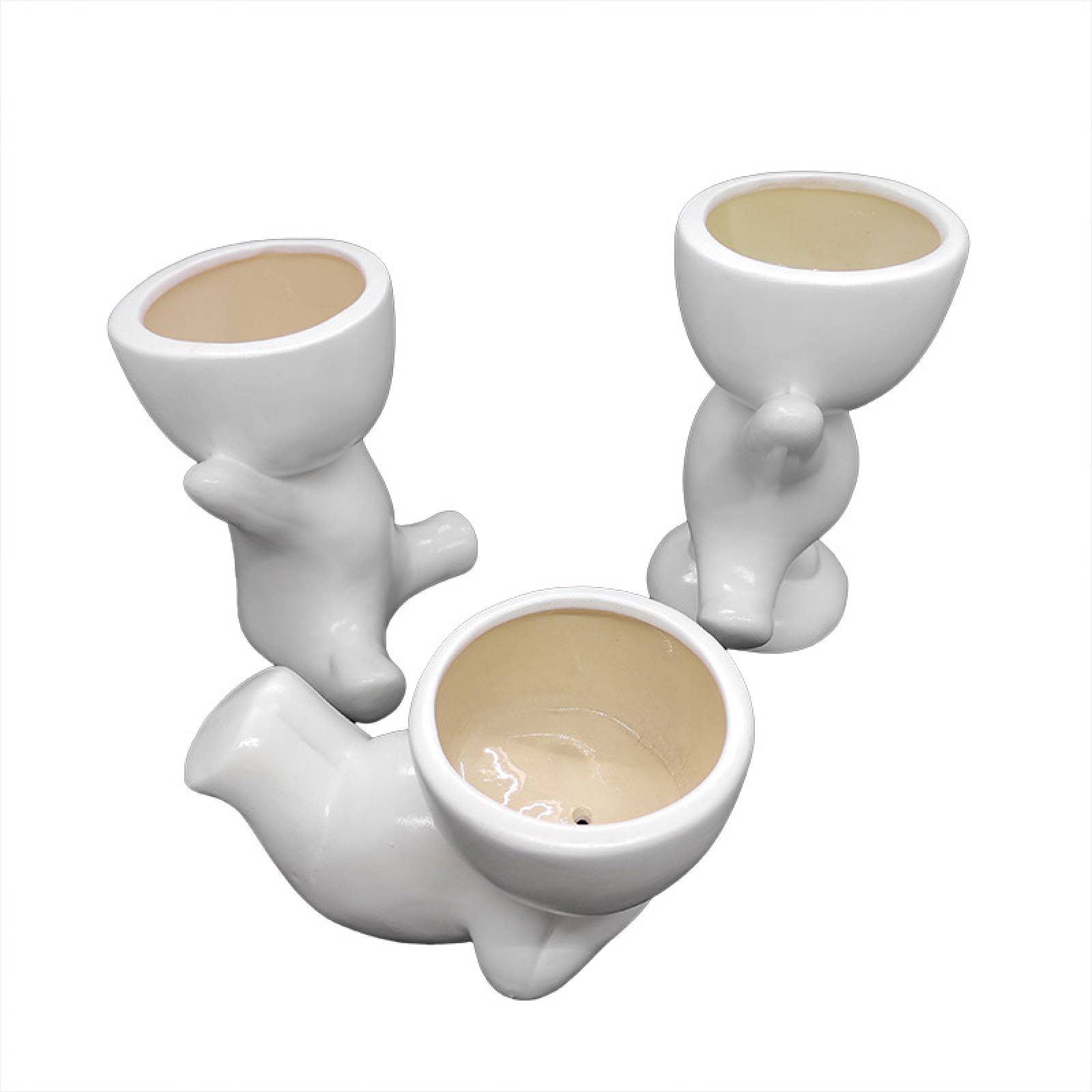Juego de Macetas de Cerámica en Forma de Muñecos Pepe Chico Blancos
