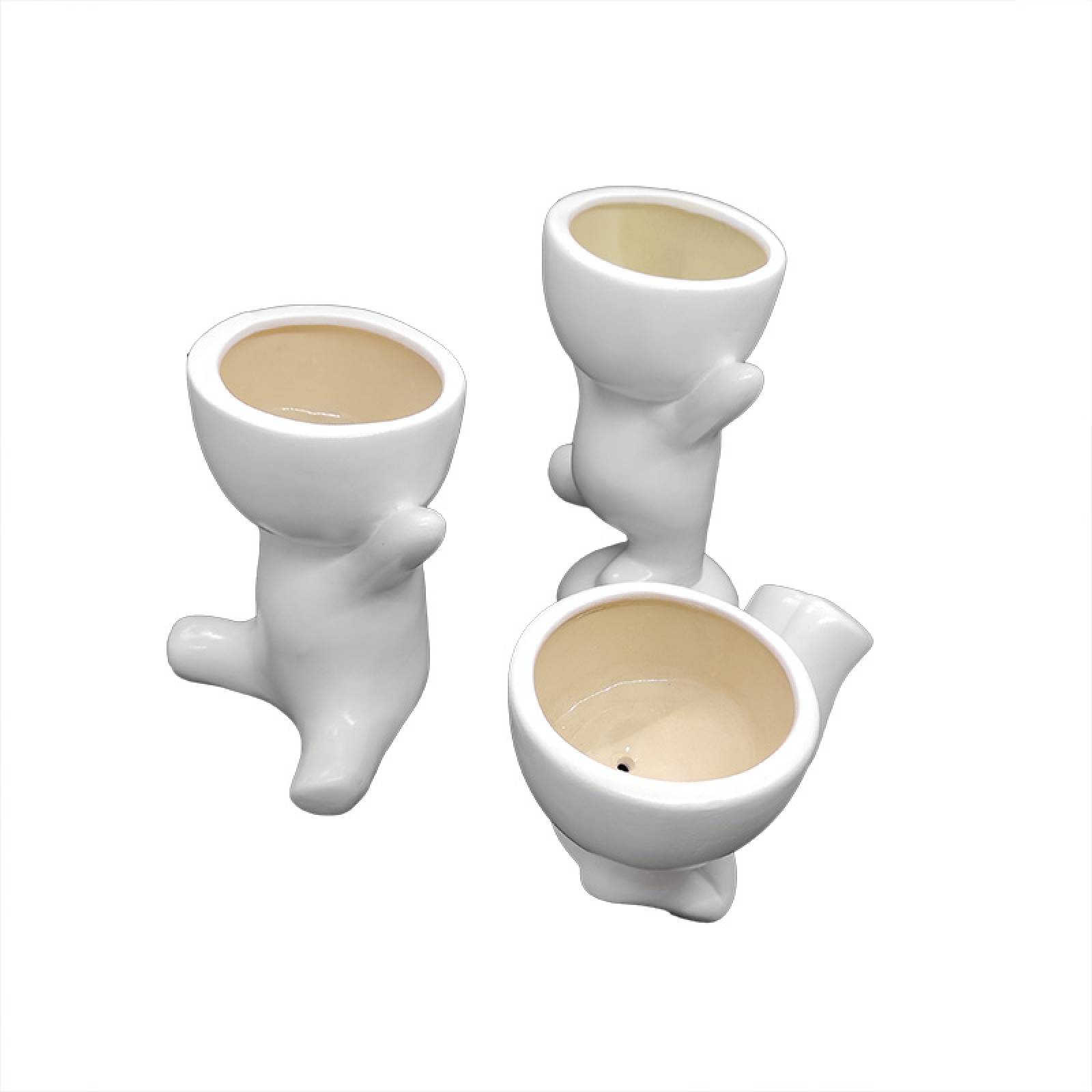 Juego de Macetas de Cerámica en Forma de Muñecos Pepe Chico Blancos