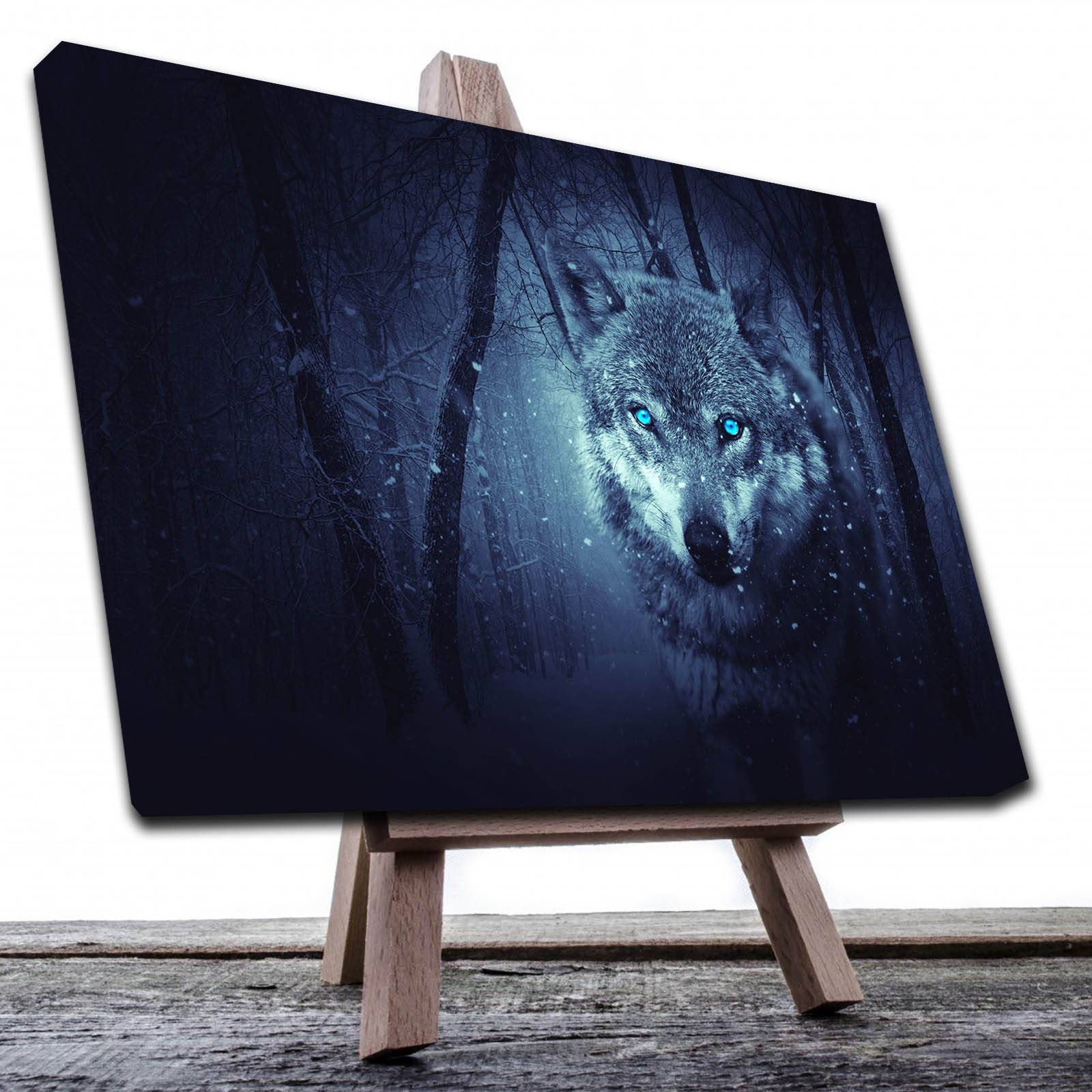 Cuadro Decorativo Canvas Paisaje de Lobo Místico en la nieve 120 X 60 cm