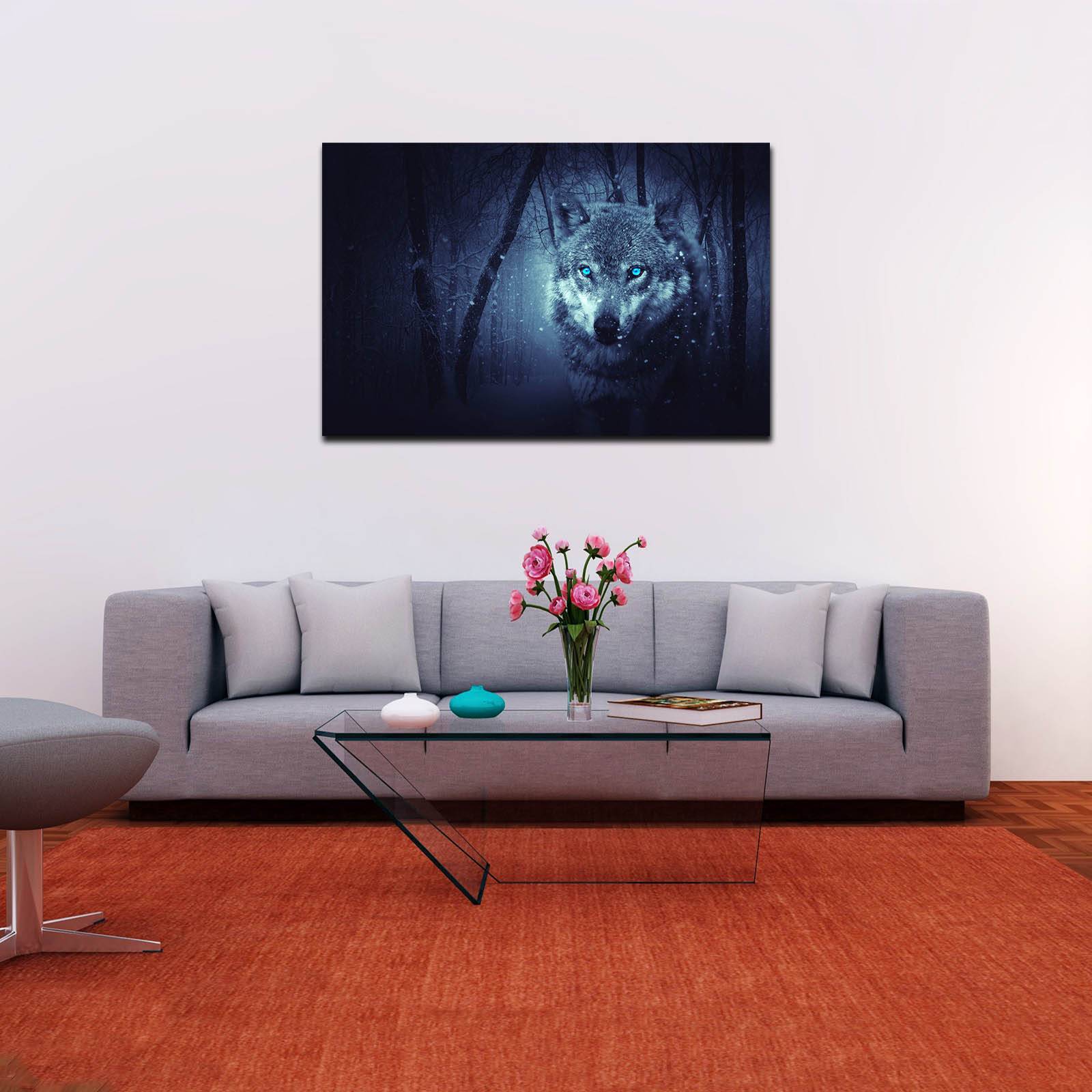 Cuadro Decorativo Canvas Paisaje de Lobo Místico en la nieve 120 X 60 cm