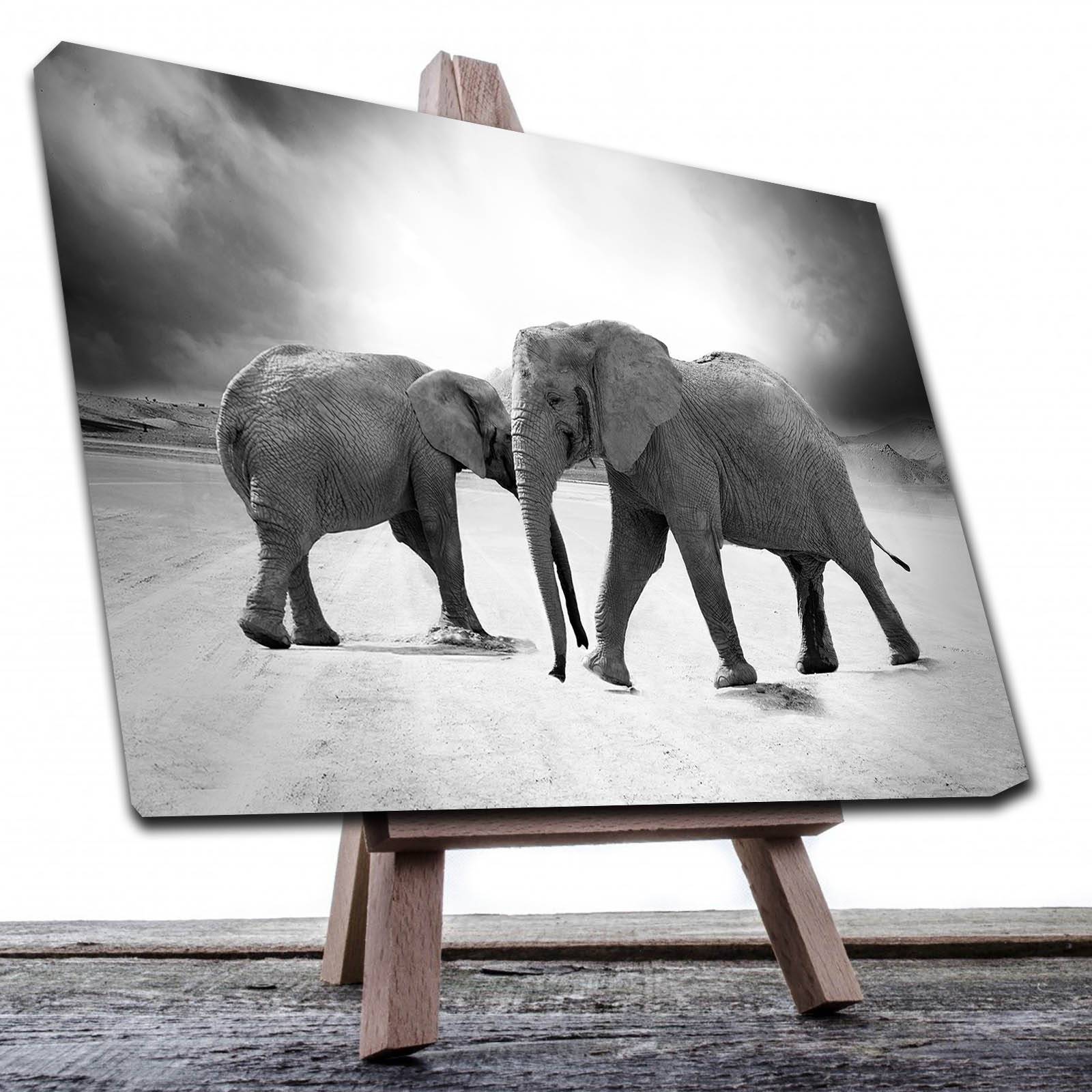 Cuadro Decorativo Canvas Paisaje Elefantes en blanco y negro de 120 X 60 cm