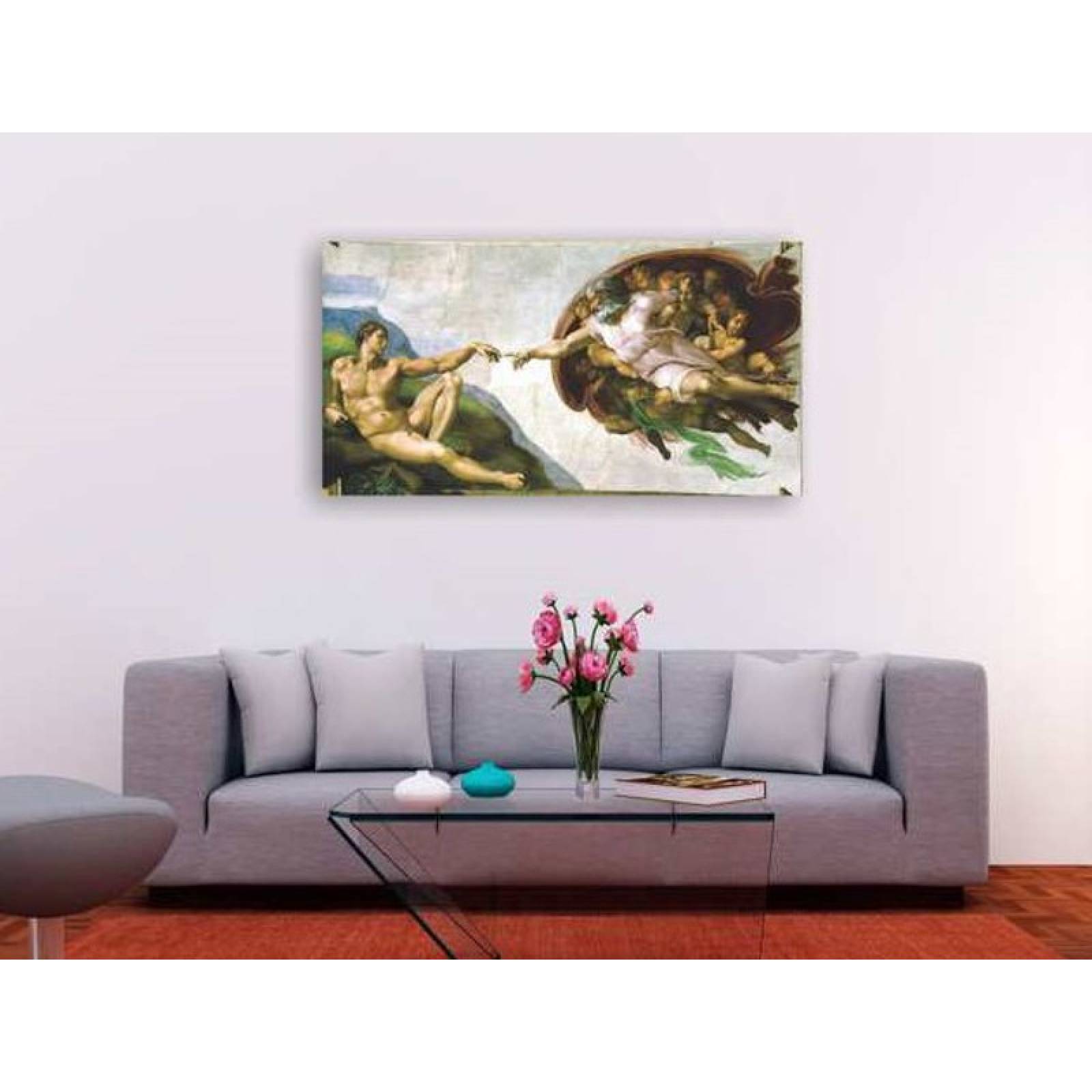 Cuadro Decorativo Canvas La Creación de Adan de Miguel Ángel, fresco en la Capilla Sixtina 120 X 60 cm.