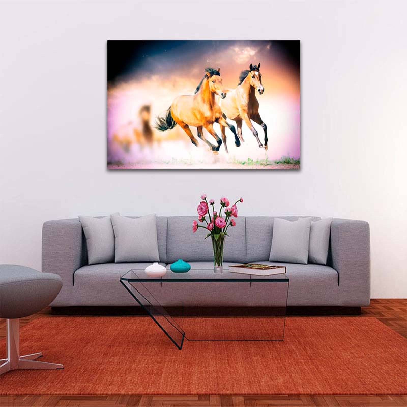 Cuadro Decorativo Par de Caballos Galopando 120 X 60 cm.