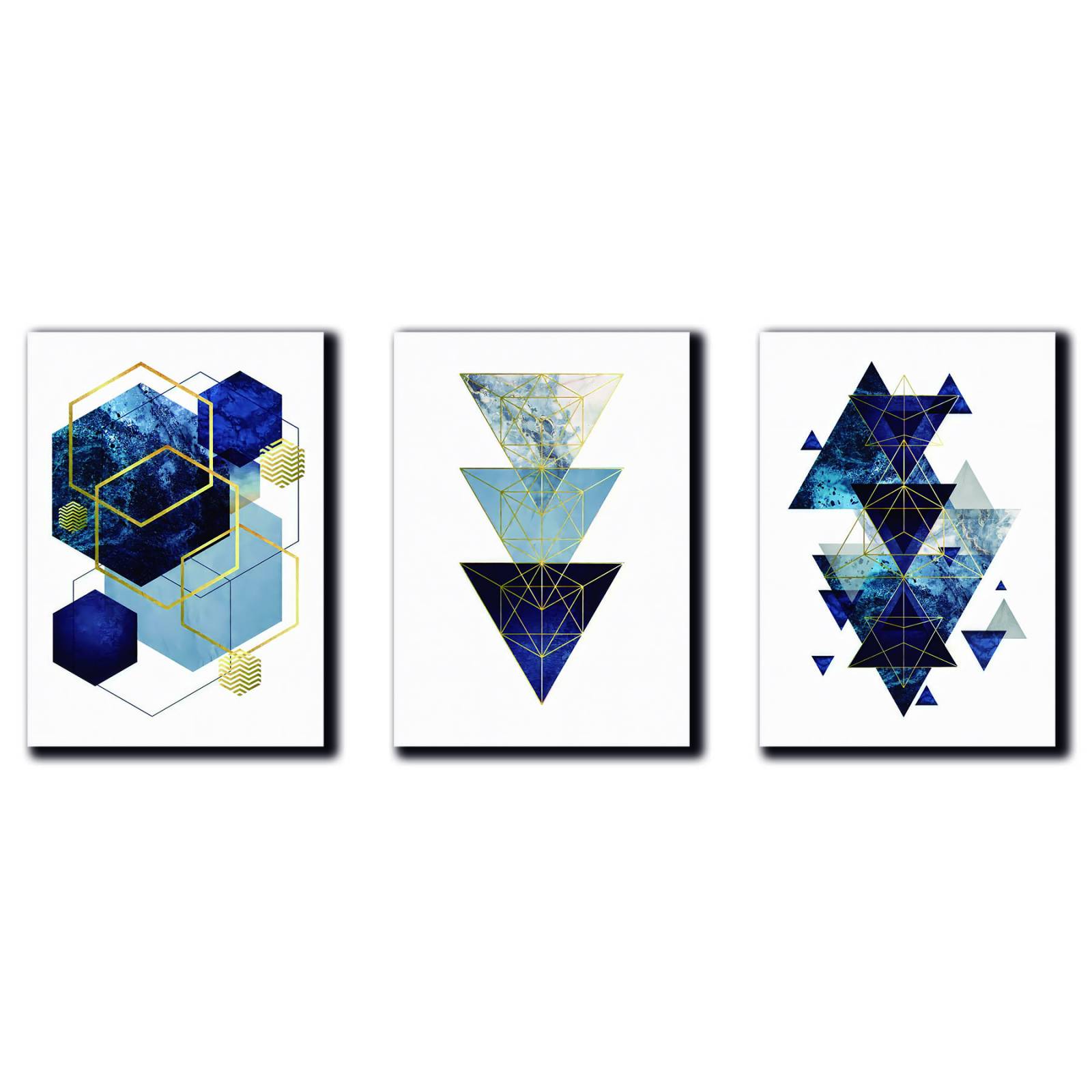 Cuadros Decorativos Set de 3 pzs figuras geométricas moderno Azul 60 X 90 cm.