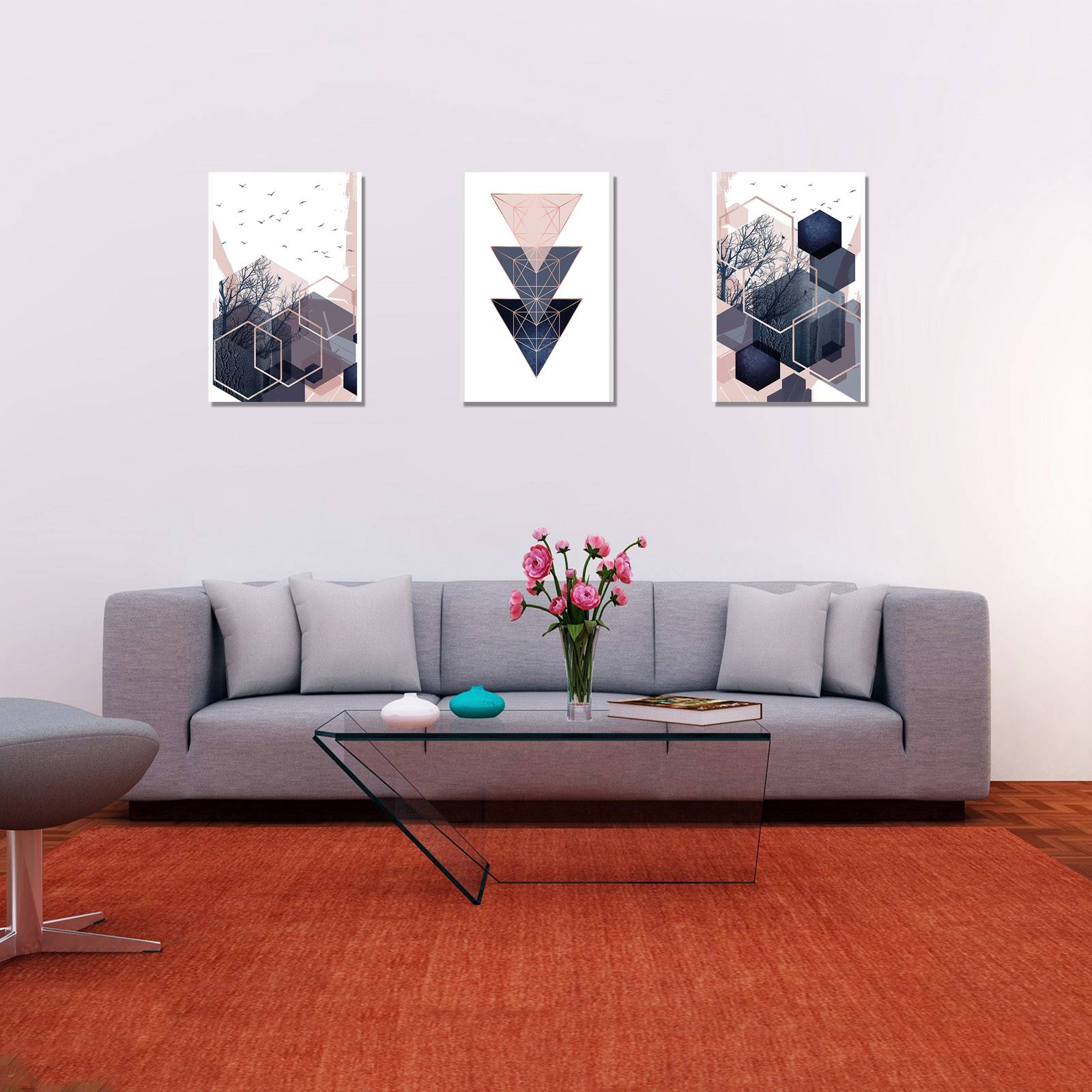 Cuadros Decorativos Set de 3 piezas Canvas figura geométricas moderno 60X90 cm cada uno