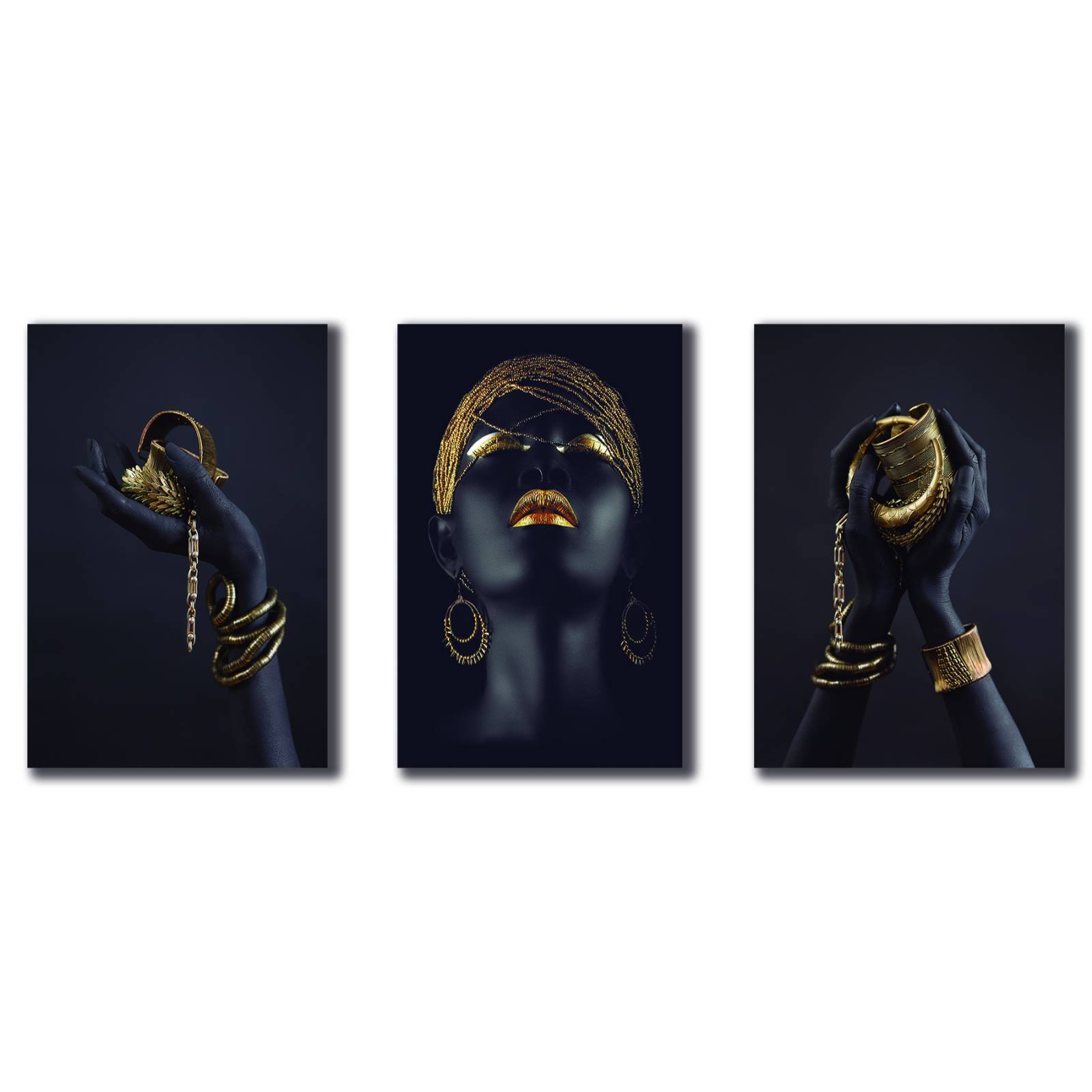 Cuadros Decorativos Set de 3 pzs Africanas con vivos dorados 30 X 45 cm