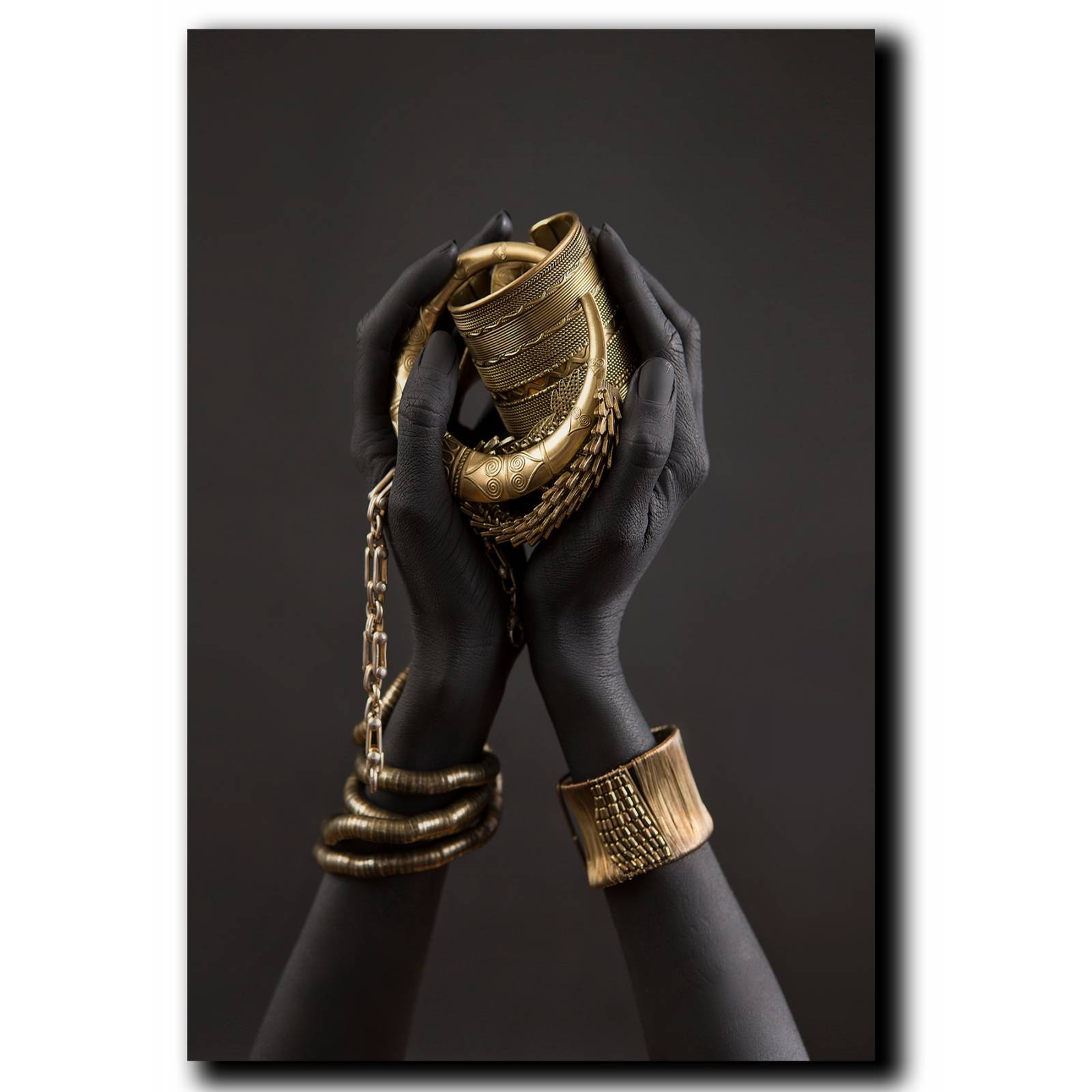 Cuadros Decorativos Set de 3 pzs Africanas con vivos dorados 30 X 45 cm