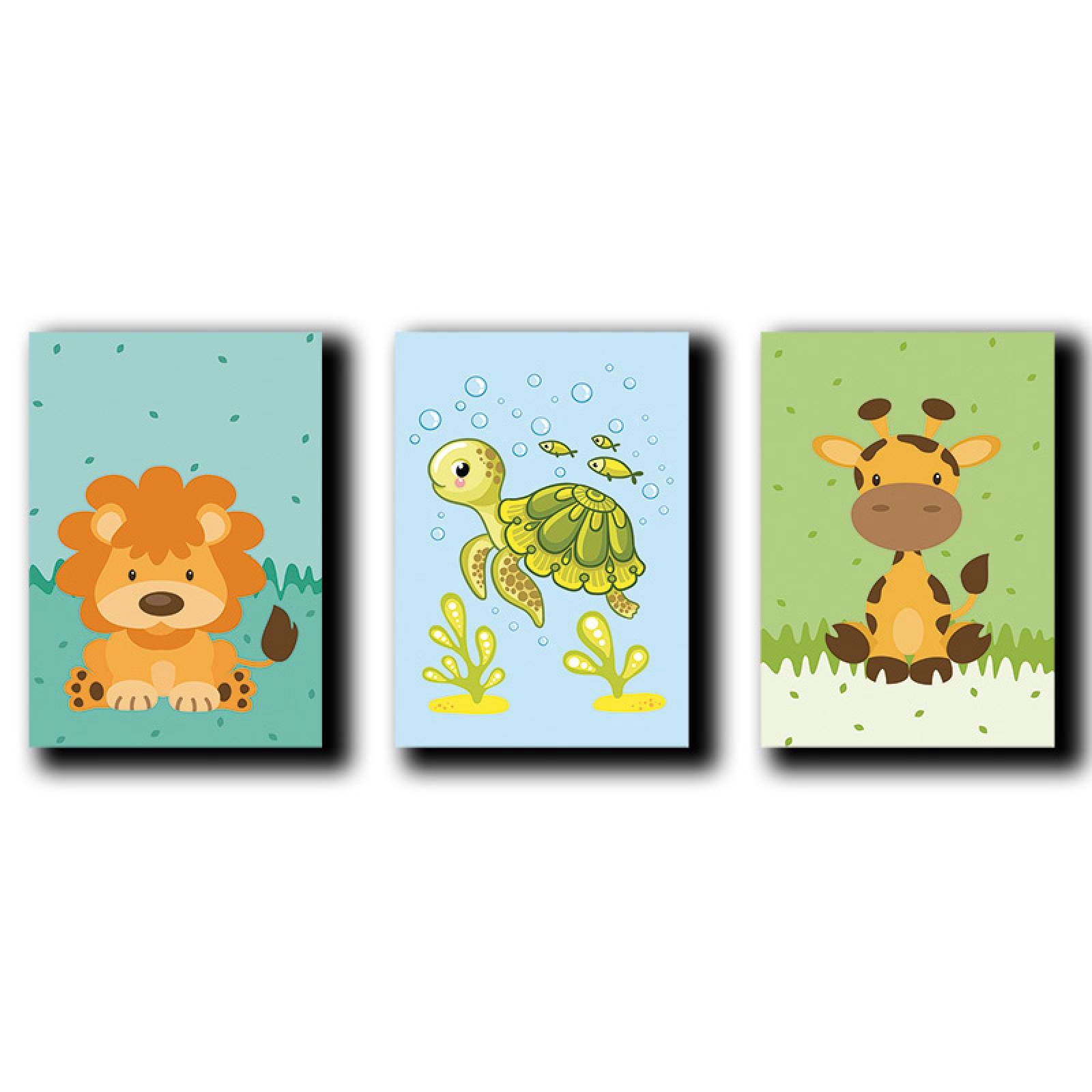 Cuadros Decorativos Set de 3 Piezas Para niños  Leon, tortuga y Jirafa 30 X 45 cm