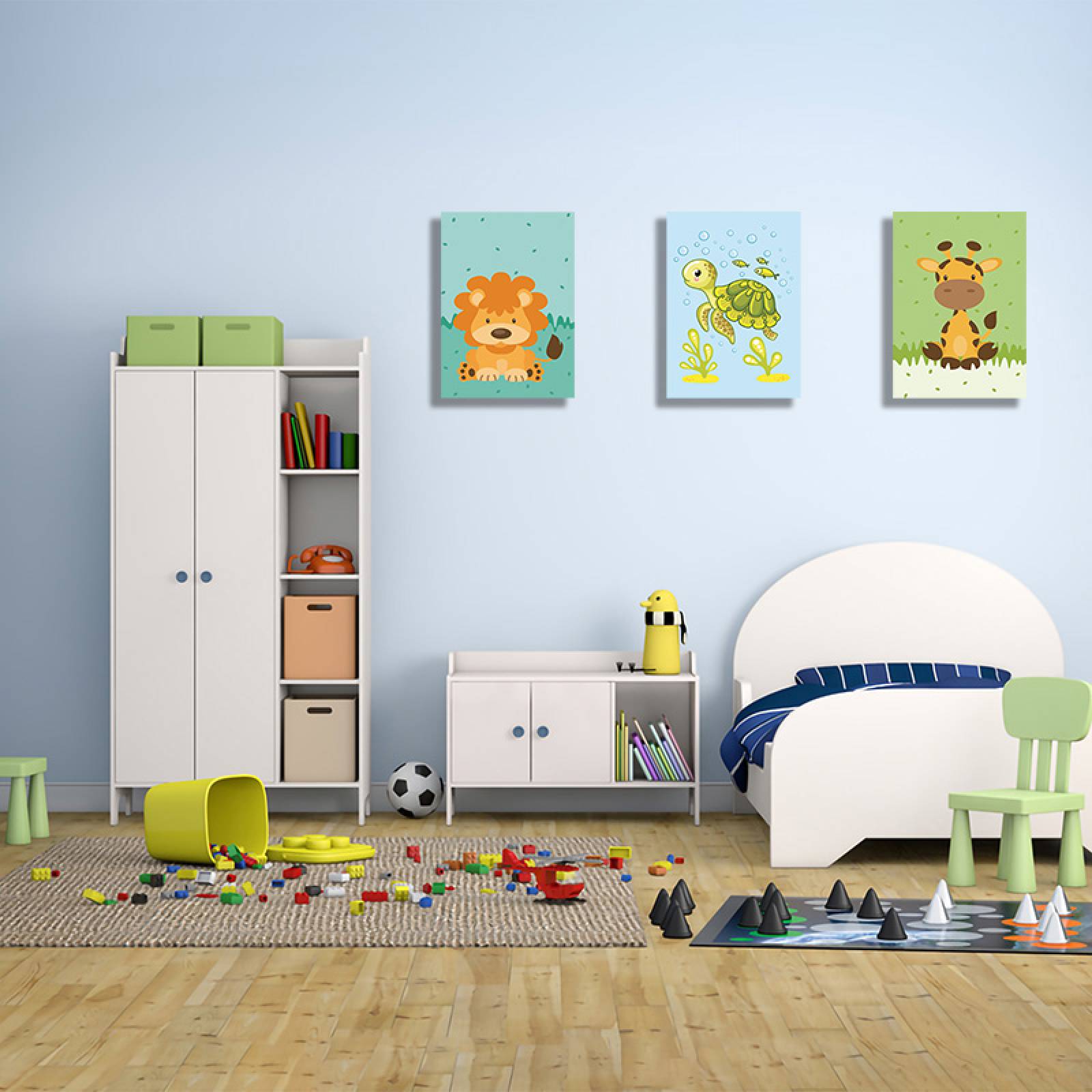 Cuadros Decorativos Set de 3 Piezas Para niños  Leon, tortuga y Jirafa 30 X 45 cm