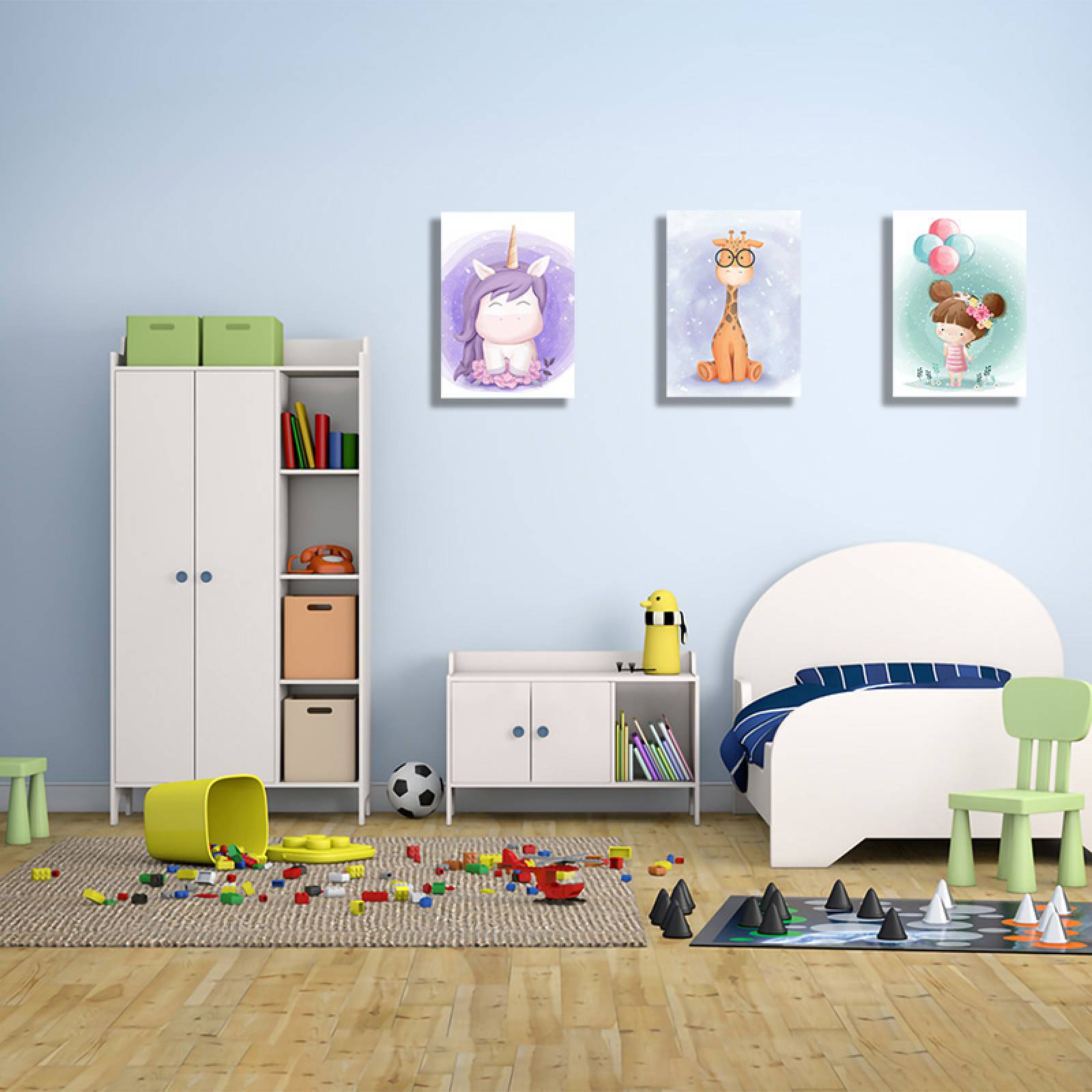Cuadros Decorativos Set de 3 Piezas Para niñas Unicornio, Jirafa y globos 40 X 60 cm