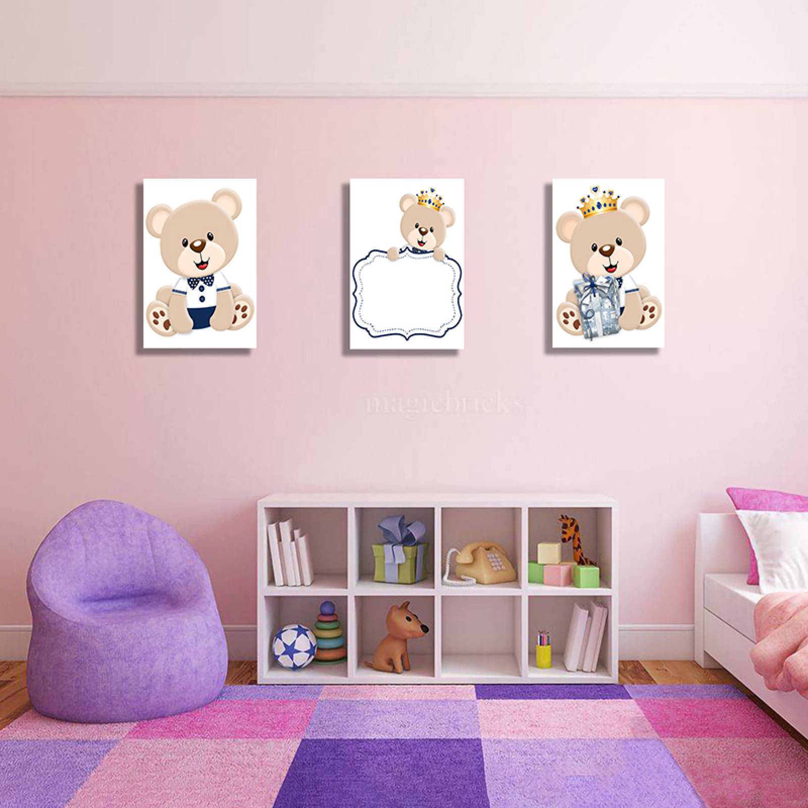 Cuadros Decorativos Set de 3 Piezas Para niños de ositos 40 X 60 cm