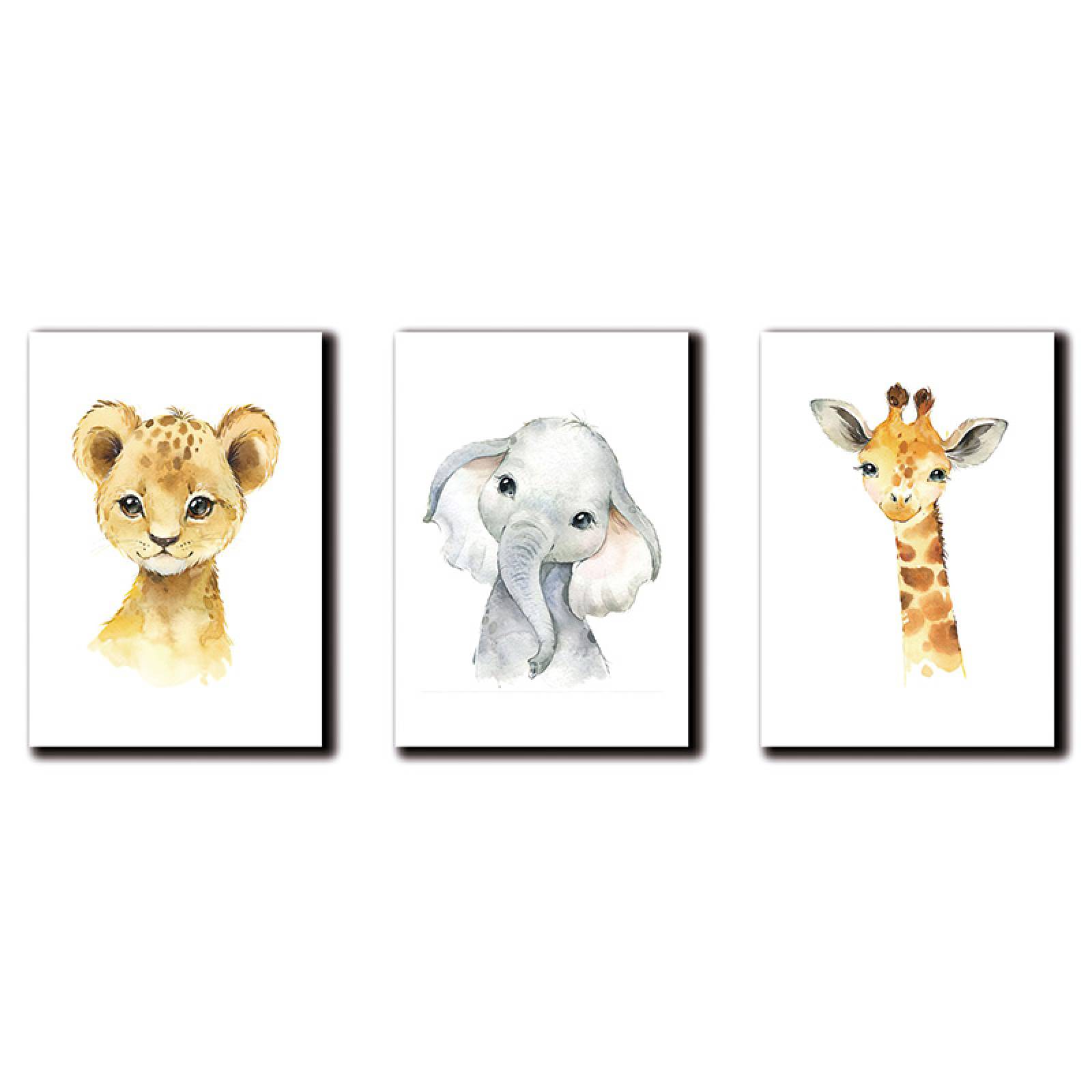 Cuadros Decorativos Set de 3 Piezas Para niños Tigre Elefante y Jirafa #2 20 X 30 cm