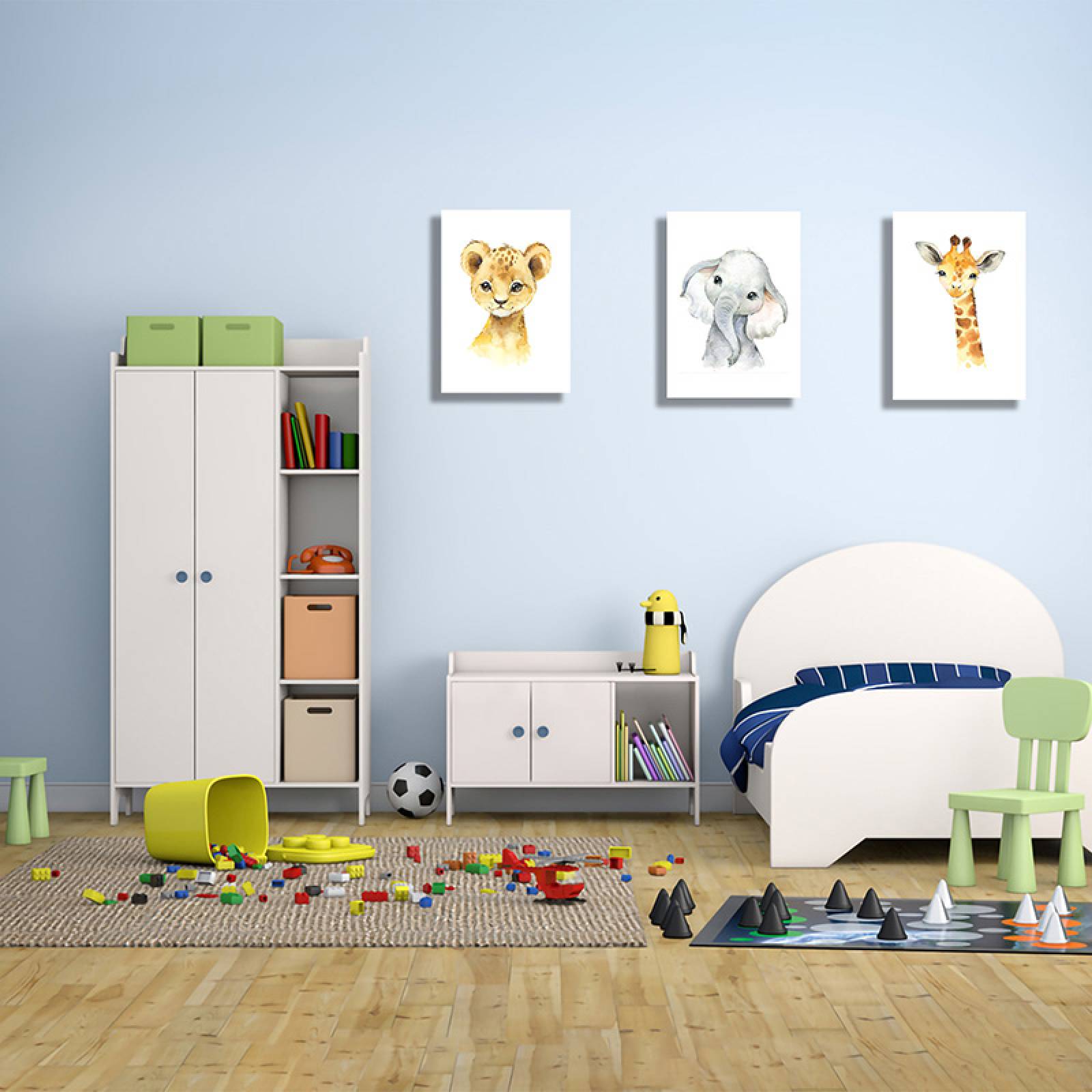 Cuadros Decorativos Set de 3 Piezas Para niños Tigre Elefante y Jirafa #2 20 X 30 cm