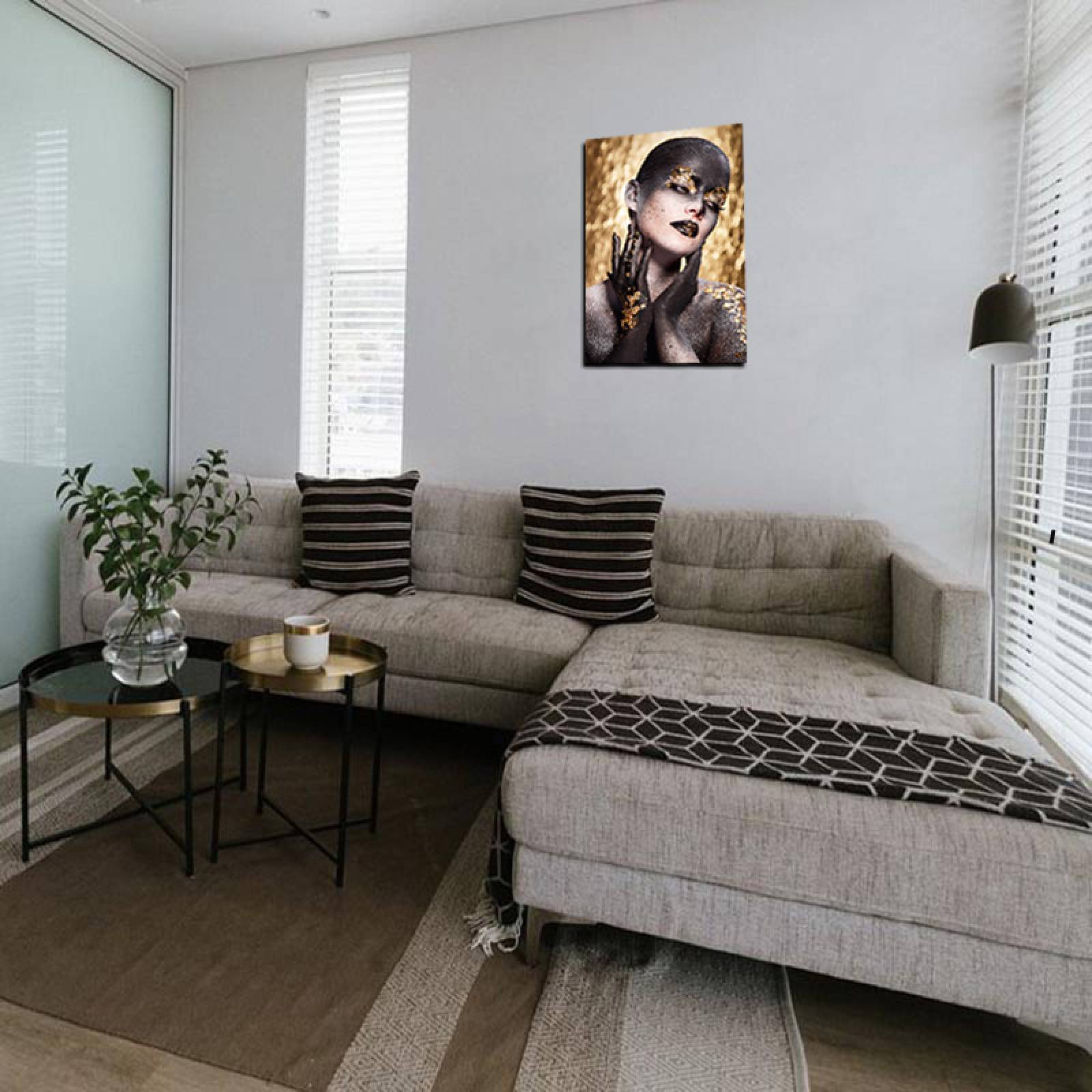 Cuadro Decorativo Rosto Mujer en Dorado y Negro #19 de 30 X 45 cm