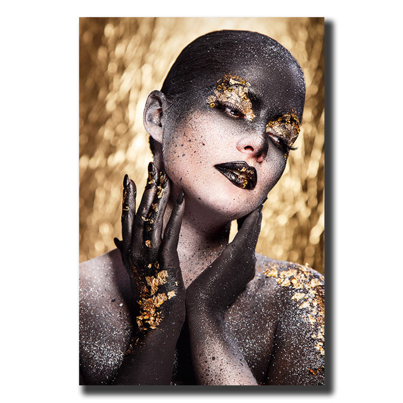 Cuadro Decorativo Rosto Mujer en Dorado y Negro #19 de 30 X 45 cm