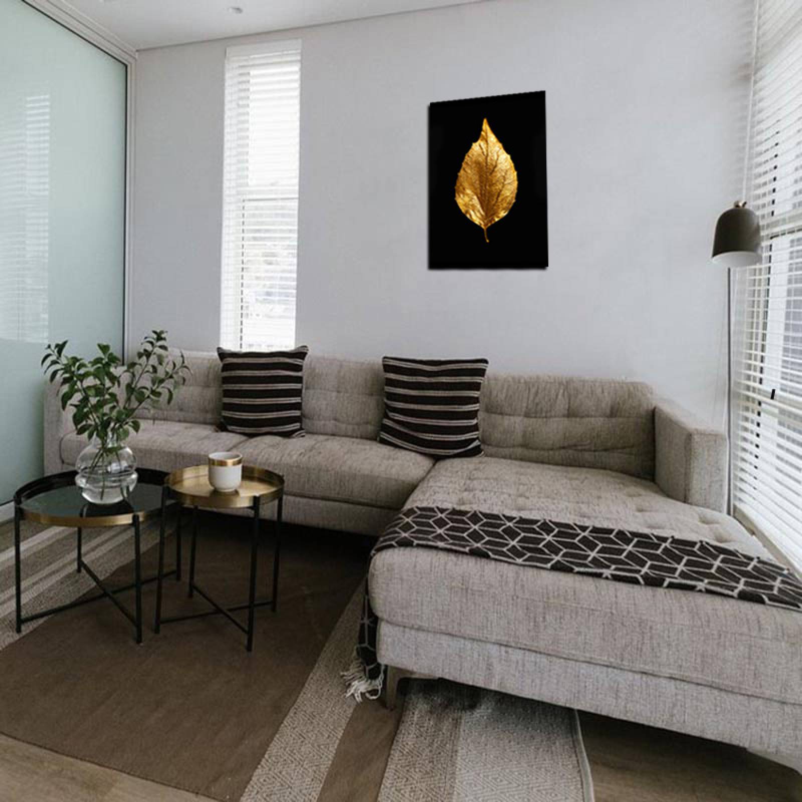 Cuadro Decorativo Moderno de hojas en dorado #66 de 30 X 45 cm