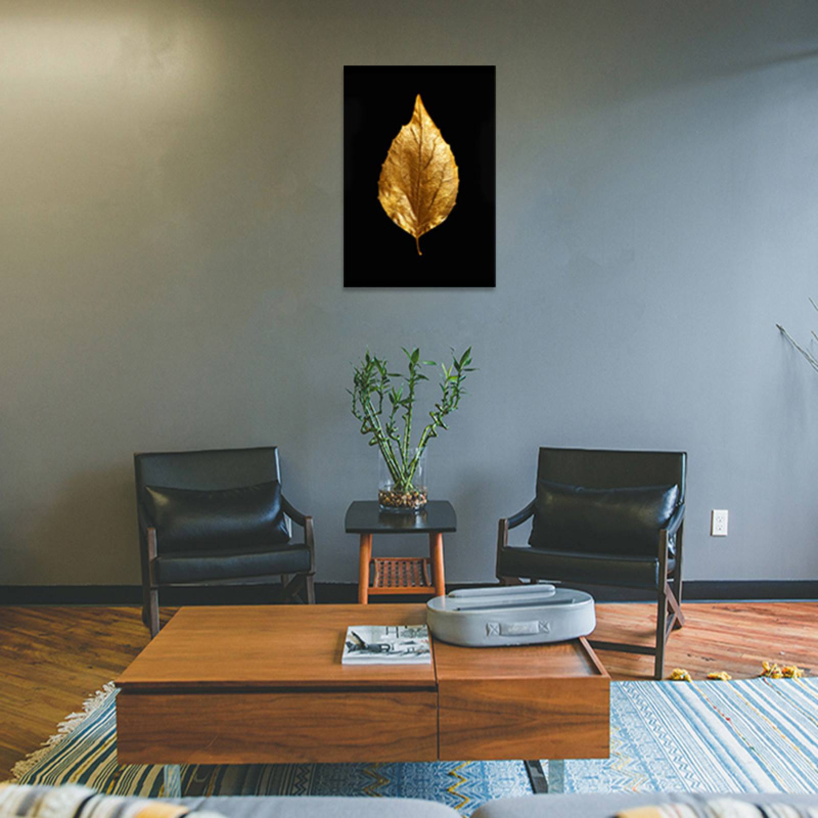 Cuadro Decorativo Moderno de hojas en dorado #66 de 30 X 45 cm