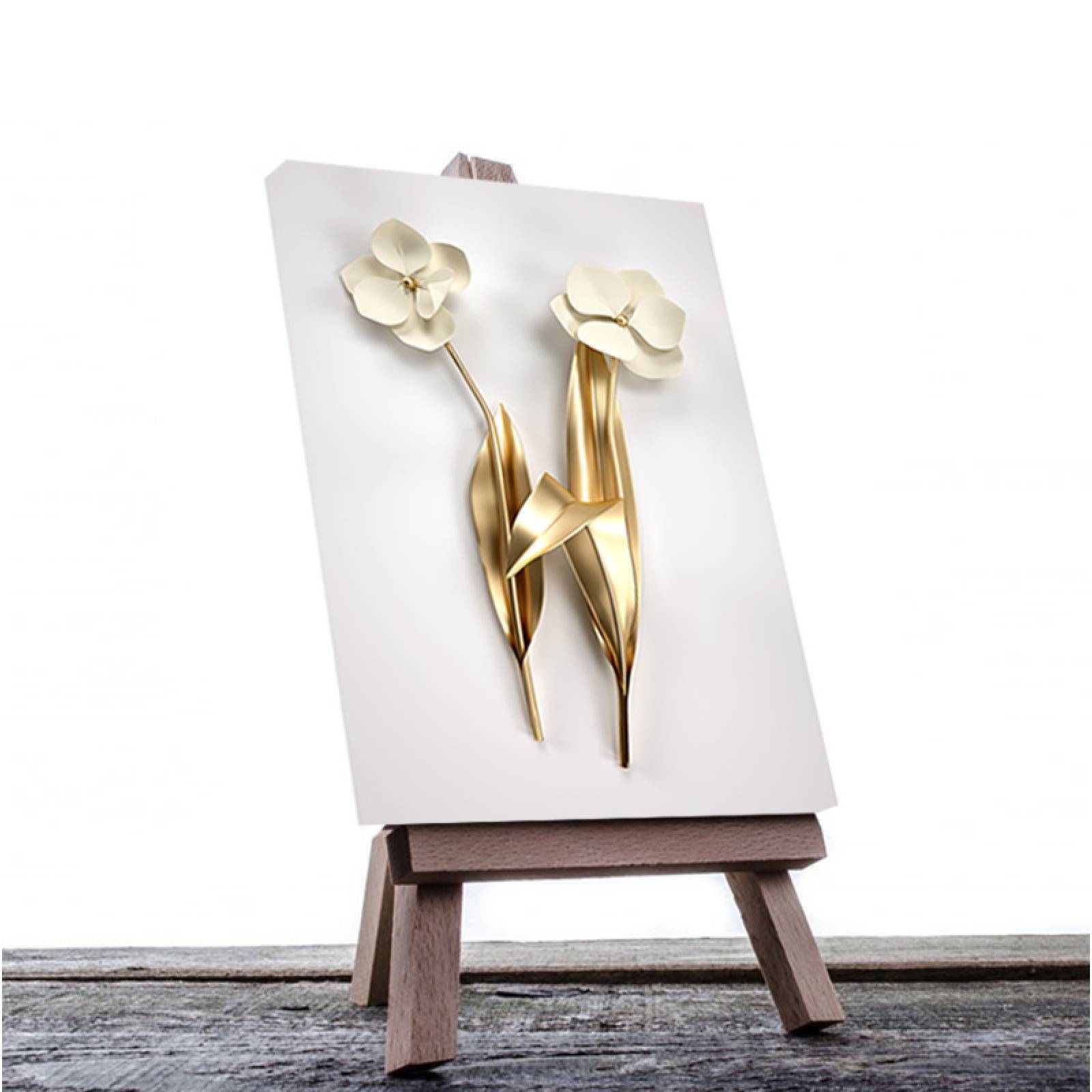 Cuadro Decorativo Flores Doradas Minimalistas de 80 X 120 cm.