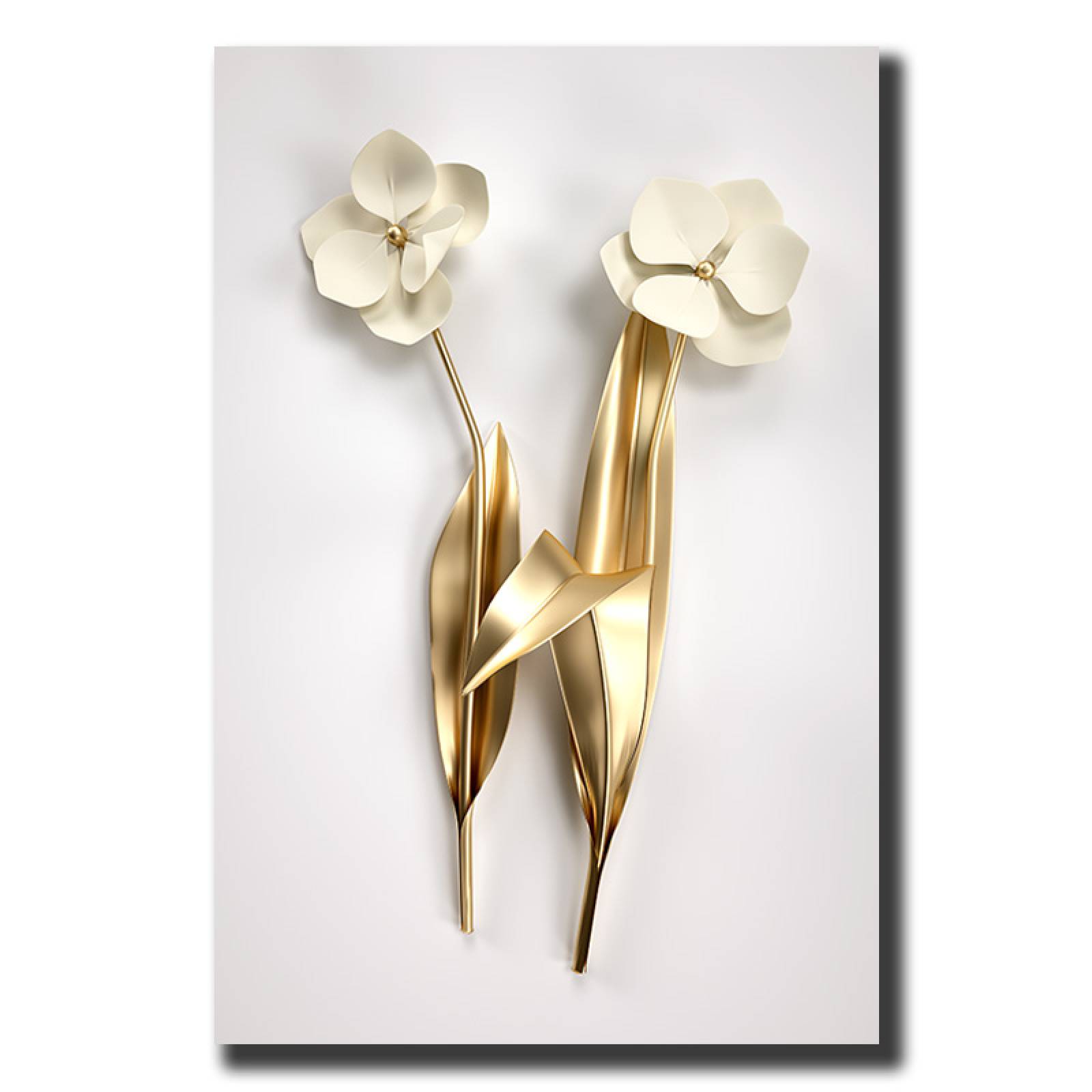 Cuadro Decorativo Flores Doradas Minimalistas de 80 X 120 cm.