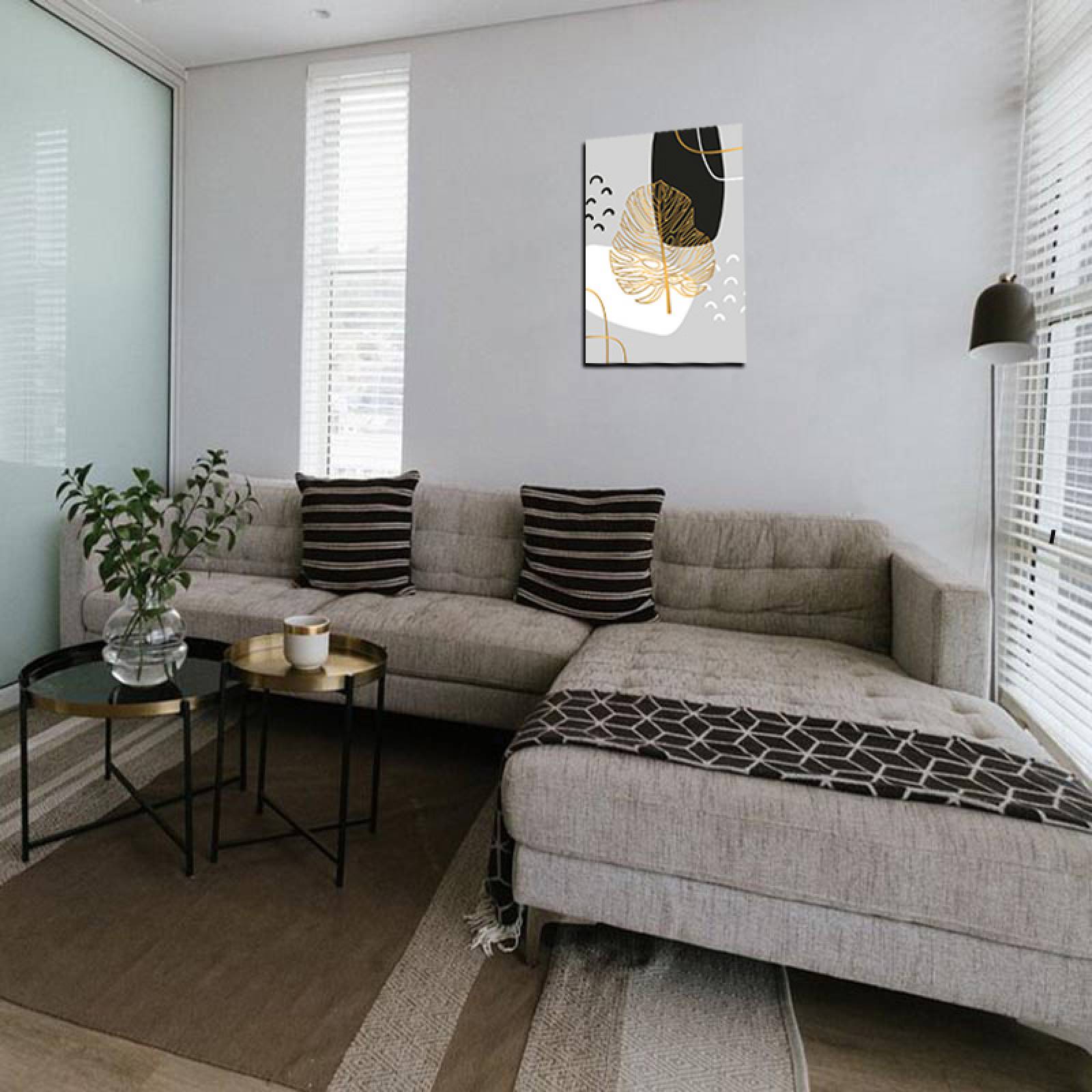 Cuadro Decorativo Hojas Doradas Minimalistas #99 de 80 X 120 cm.