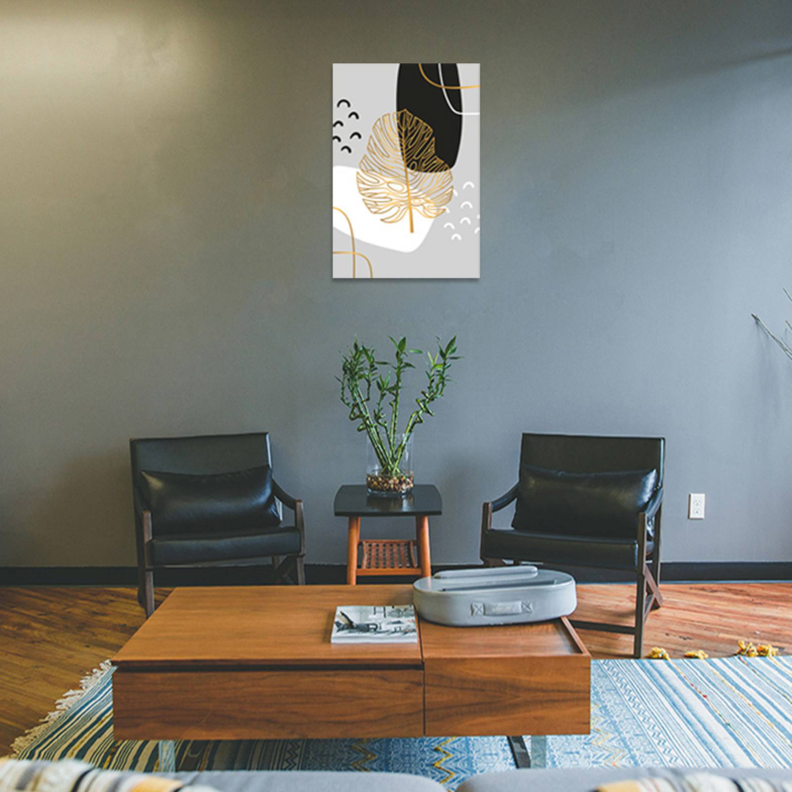 Cuadro Decorativo Hojas Doradas Minimalistas #99 de 80 X 120 cm.