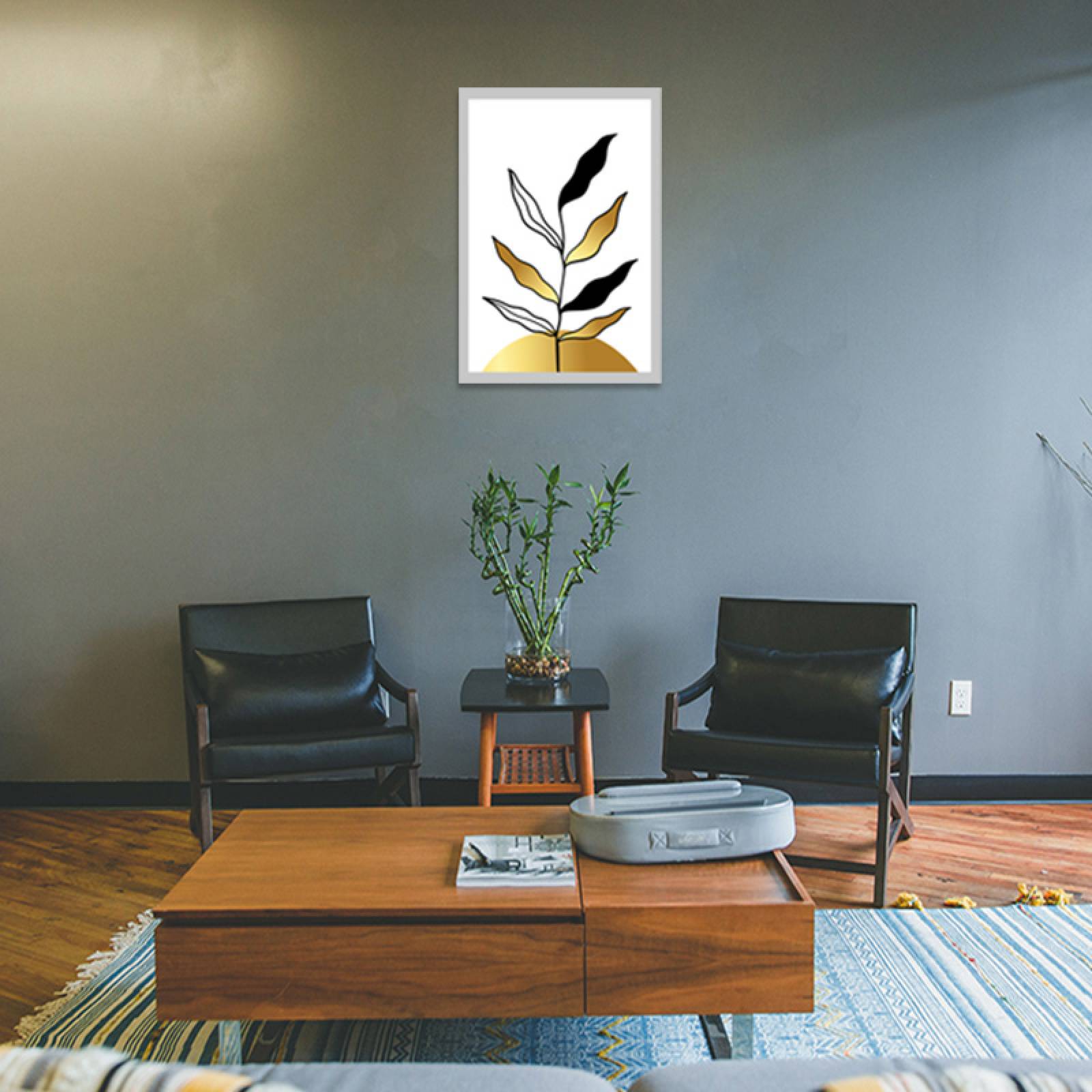 Cuadro Decorativo Hojas Doradas Minimalistas #107 de 60 X 90 cm