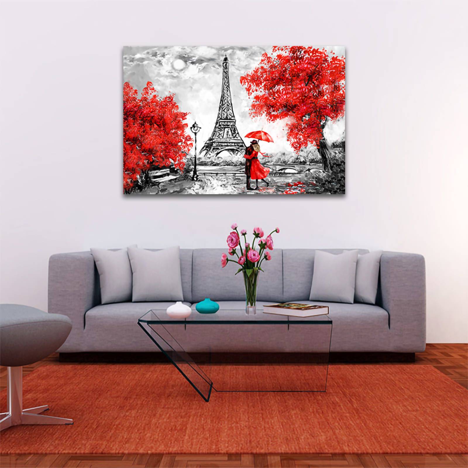 Cuadro Decorativo París Blanco Y Negro Con Vivos Rojos #3 60 X 40