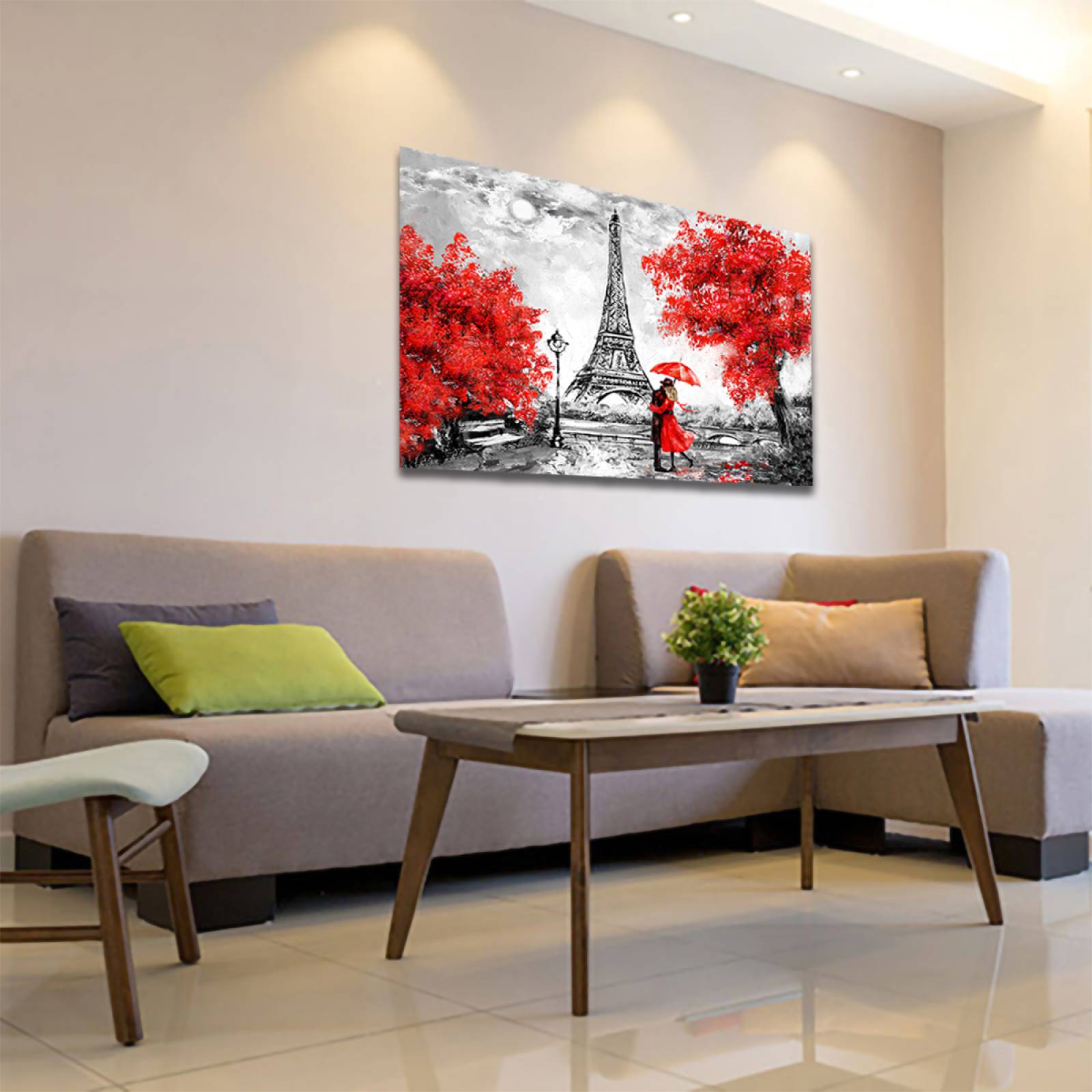 Cuadro Decorativo París Blanco Y Negro Con Vivos Rojos #3 60 X 40