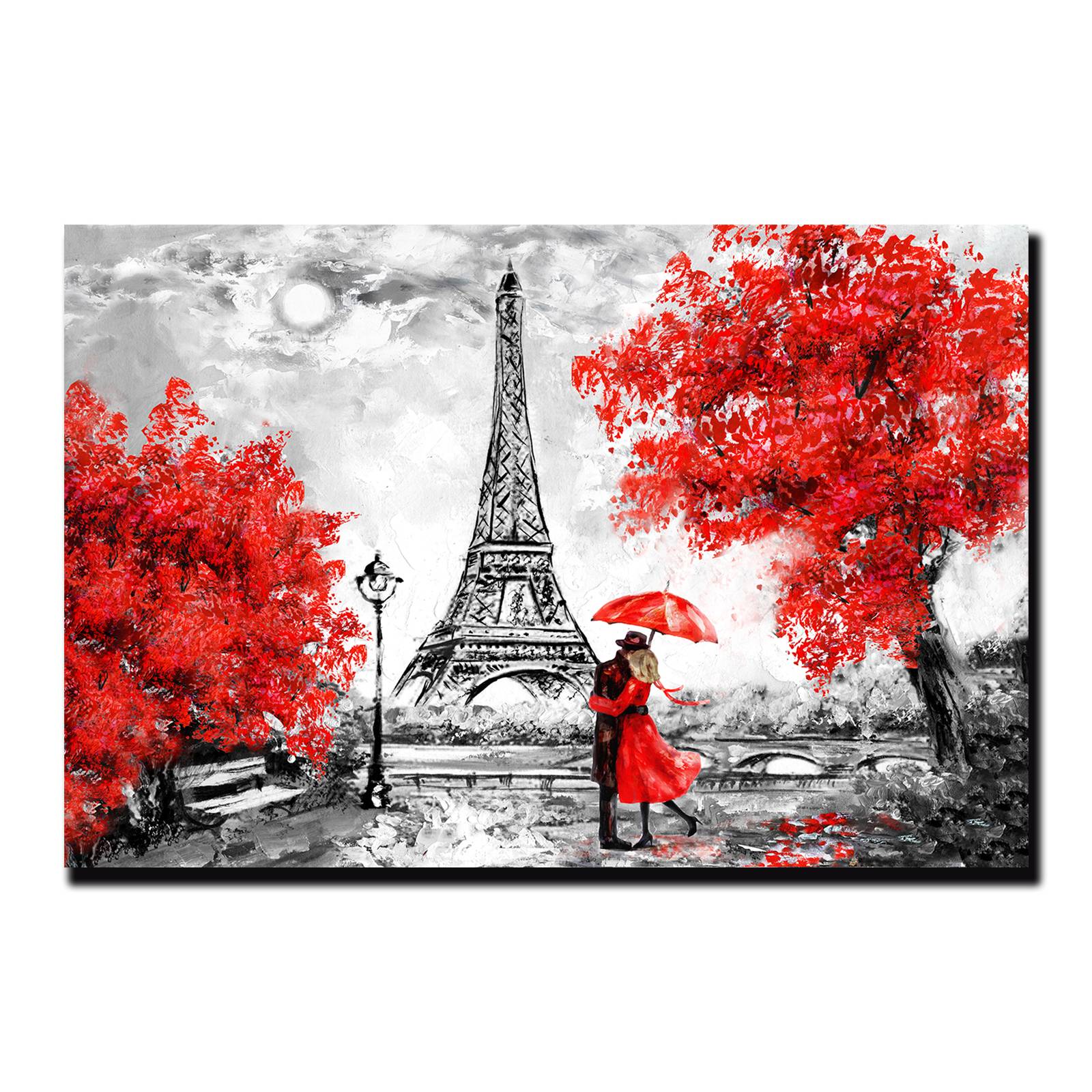Cuadro Decorativo París Blanco Y Negro Con Vivos Rojos #3 60 X 40